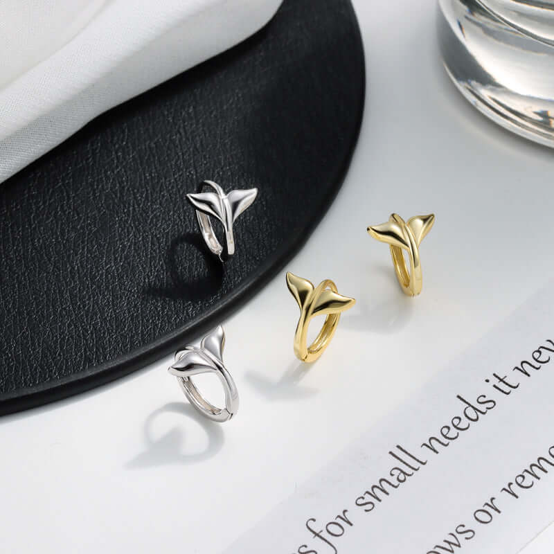 14K White Gold Whale Mermaid Tail Small Hoop Earrings for Women | Dainty Ocean Jewelry Gift | Perfect for Beach Vacations, Mermaid Parties & Everyday Wear (E729)
