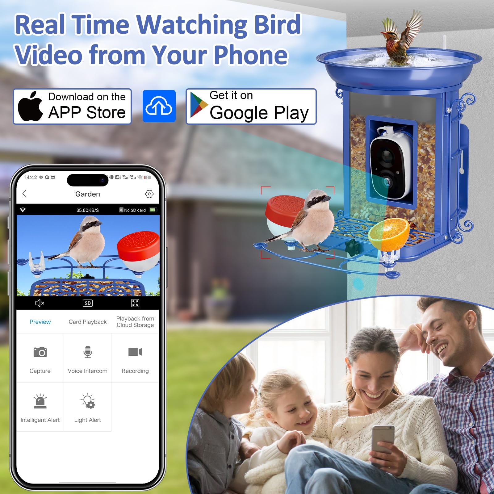Smart Bird Feeder with Camera - 2K HD Wildlife Bird Feeder with AI Recognition for 11,000+ Species | Live Video Streaming & Motion Detection | Perfect Outdoor Bird Watching Gift for Nature Lovers (Backyard, Garden, Patio Use)