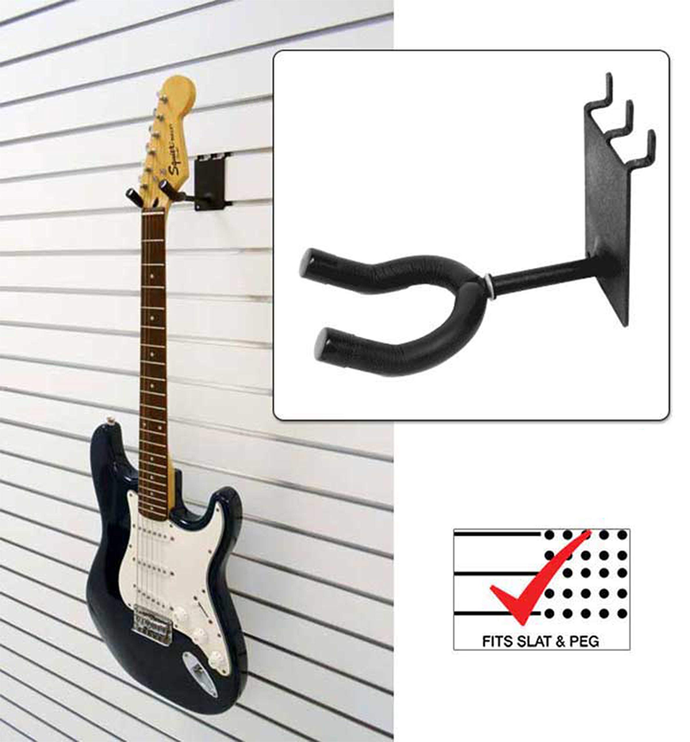 Victory Display No Drill Guitar Wall Mount Hanger - Padded Metal Slatwall & Pegboard Hook for Acoustic, Bass & Electric Guitars (2