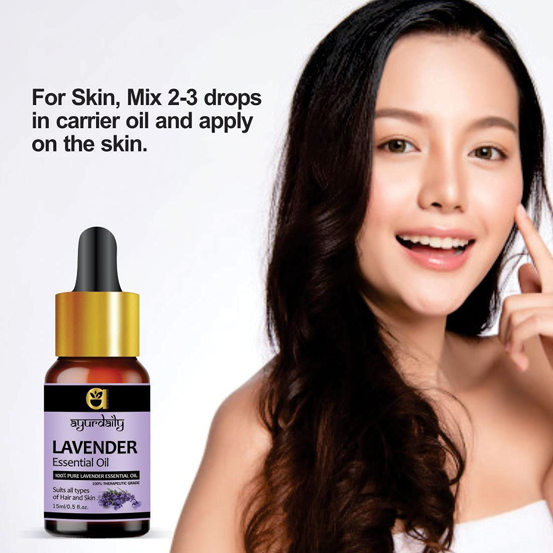 Ayurdaily 100% Pure Lavender Essential Oil - Natural, Undiluted for Hair, Skin & Face Care - 15ml - Perfect for Aromatherapy, Massage & Relaxation