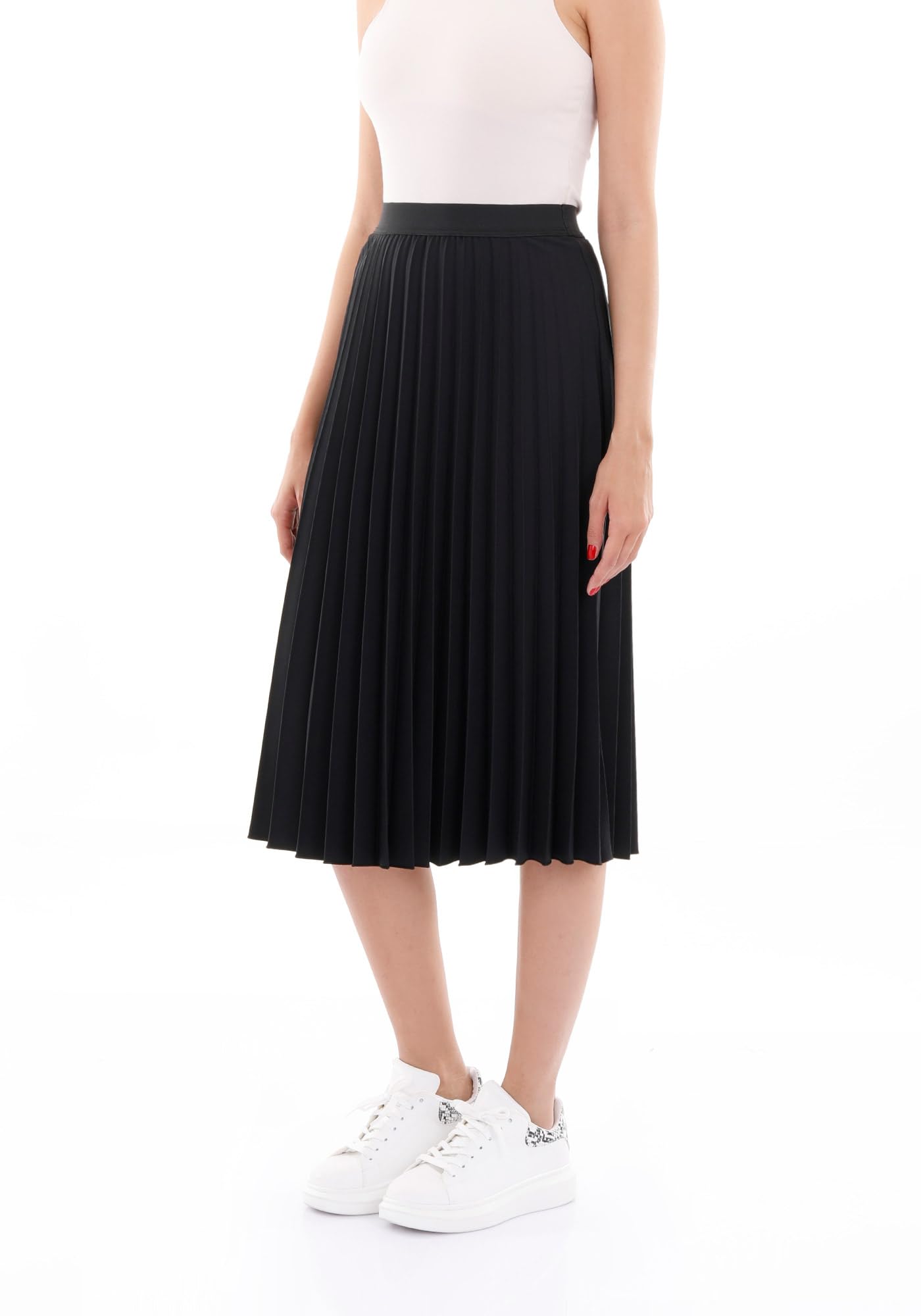 G-Line Women's Pleated Midi Skirt - High Waisted Knee Length Skirt for Work, Office & Casual Outfits | Flattering A-Line Design for Spring & Summer Fashion