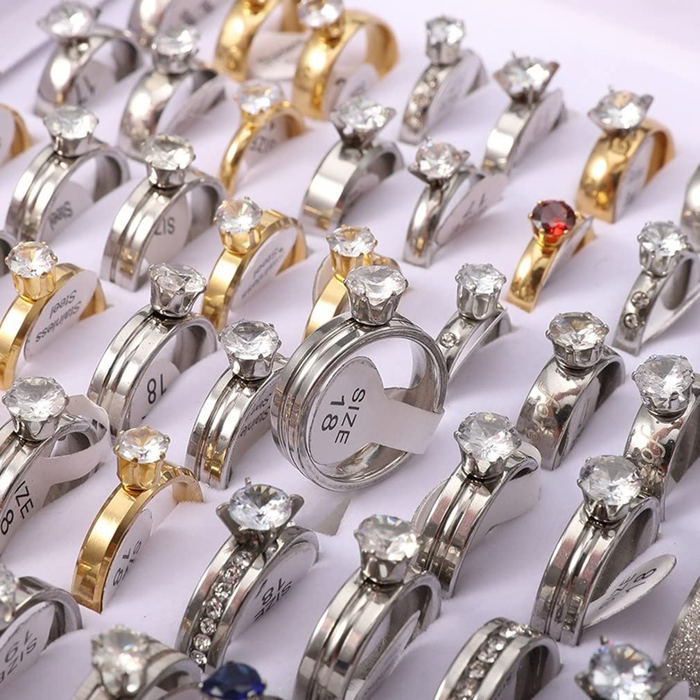 Bulk Wholesale Silver Rings for Women - 100 Pack Mixed Wedding Bands, Statement & Clear Zircon Rings in Stainless Steel & Titanium | Perfect for Bridal Parties, Gift Giving & Fashion Jewelry Business