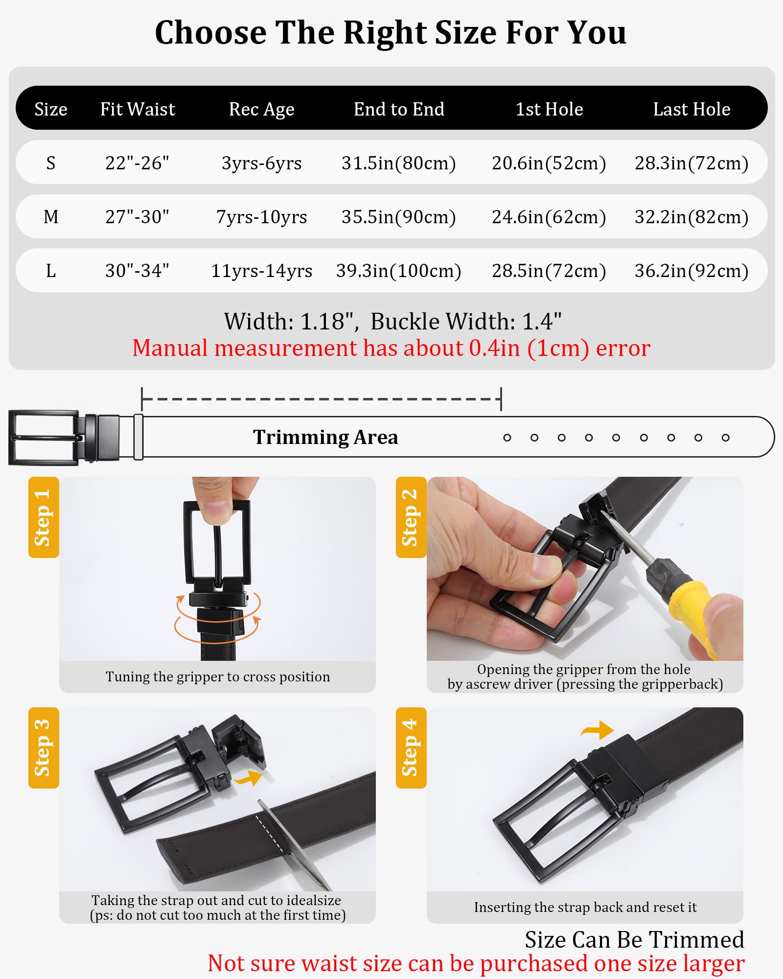 AWAYTR Boys Genuine Leather Reversible Belt - Adjustable Black & Brown Leather Belt for Kids | Perfect for Jeans, School Uniforms & Casual Outfits