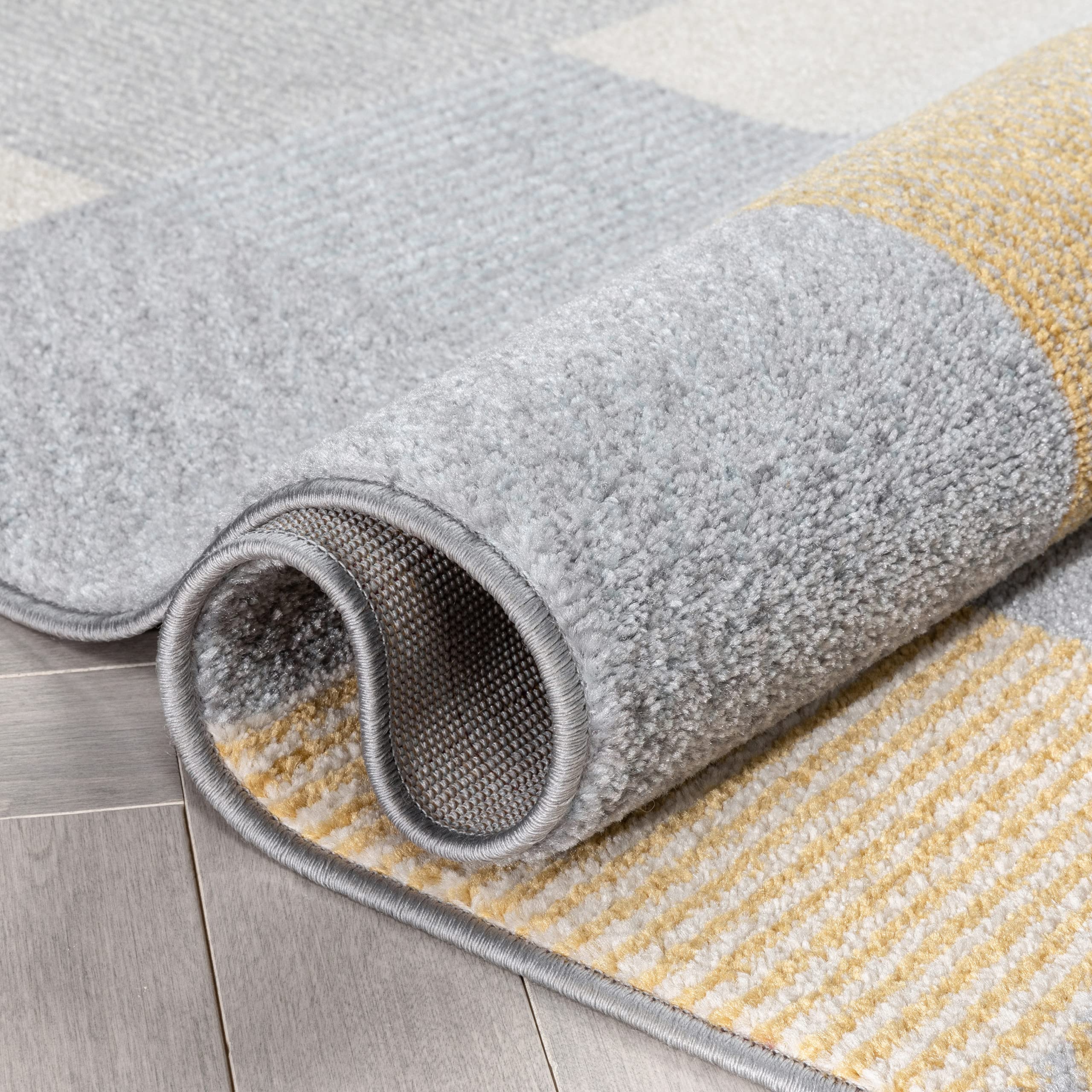 Well Woven Welma Yellow Grey Modern Geometric Boxes & Stripes Pattern 8x10 Area Rug (7'10
