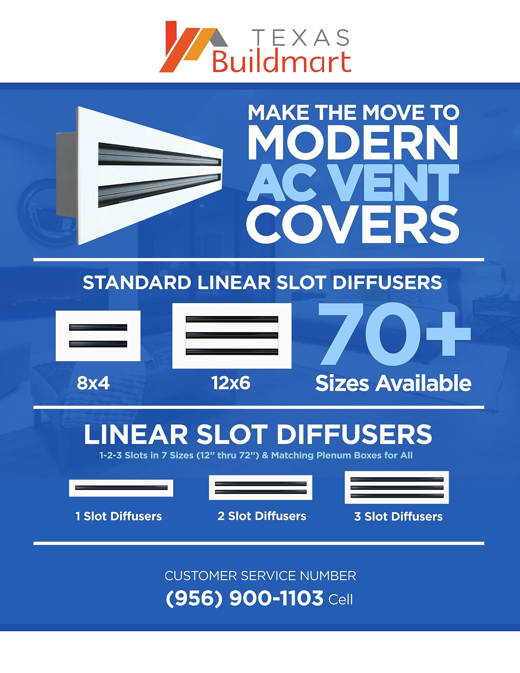24x6 Modern AC Vent Cover - Decorative White Air Vent Grille - Standard Linear Slot Diffuser for Ceiling, Wall & Floor HVAC Systems - Texas Buildmart - Perfect for Home, Office and Commercial Spaces Ventilation