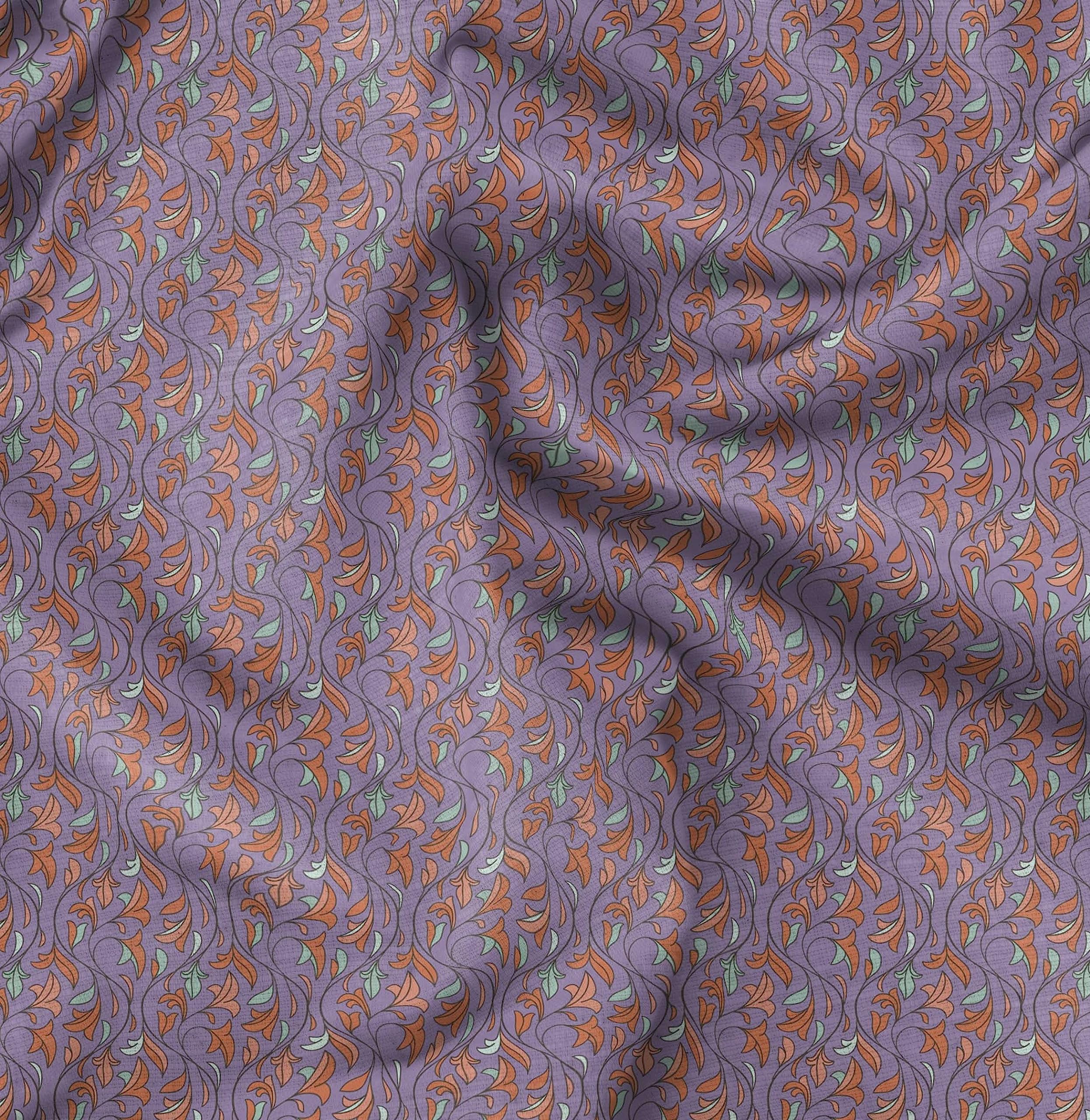 Soimoi Moss Georgette Purple Fabric by The Yard - 42 Inch Wide Printed Fabric with Artistic Leaf & Floral Patterns for DIY Fashion, Home Decor, and Craft Projects - Elegant Dressmaking Material for Blouses, Curtains, and Scarf Making