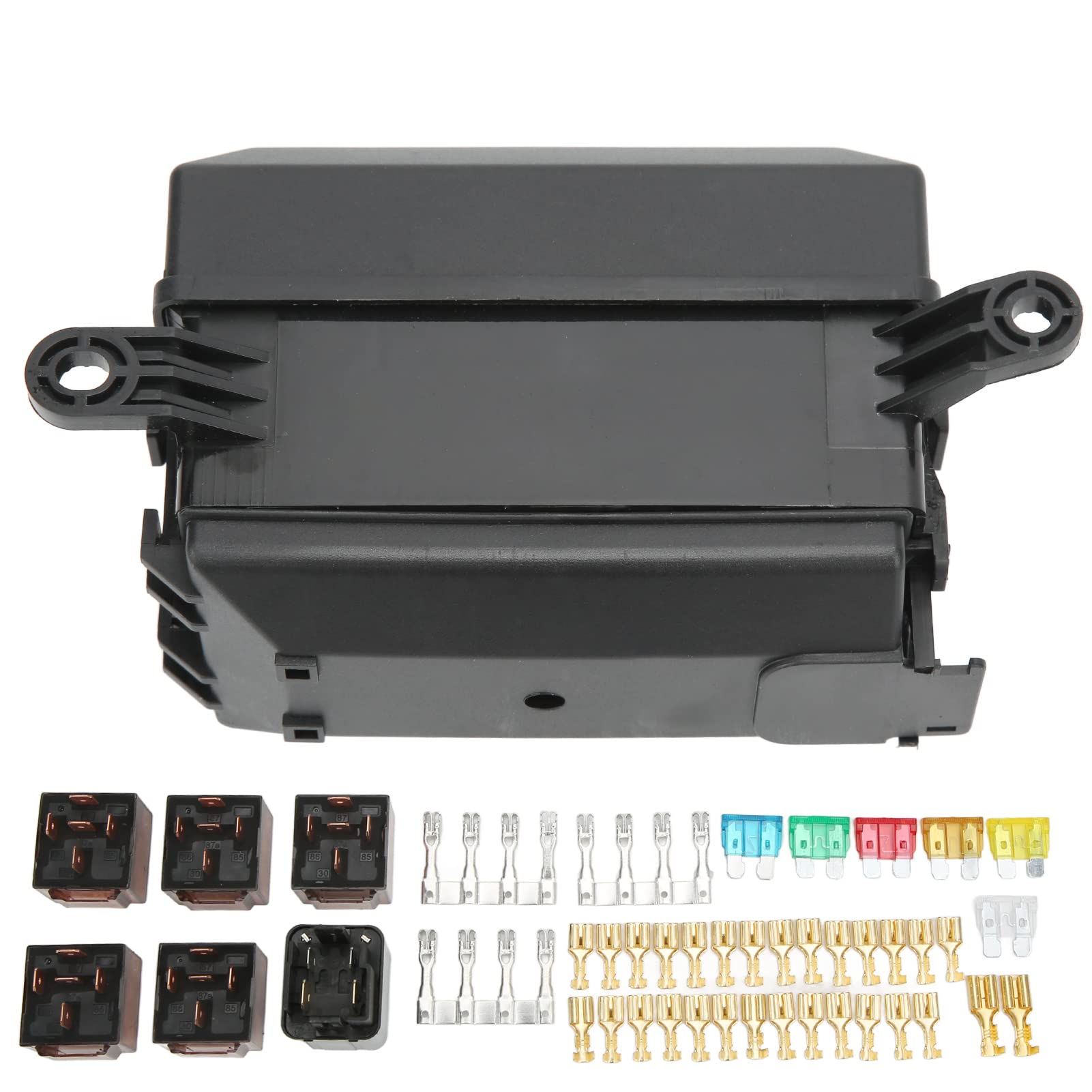 6-Way Fuse Relay Box - Waterproof Automotive & Marine Relay System with Push-Fit Connectors - Plug & Play Durable Electrical Distribution Box for Car, Boat, RV Wiring Projects
