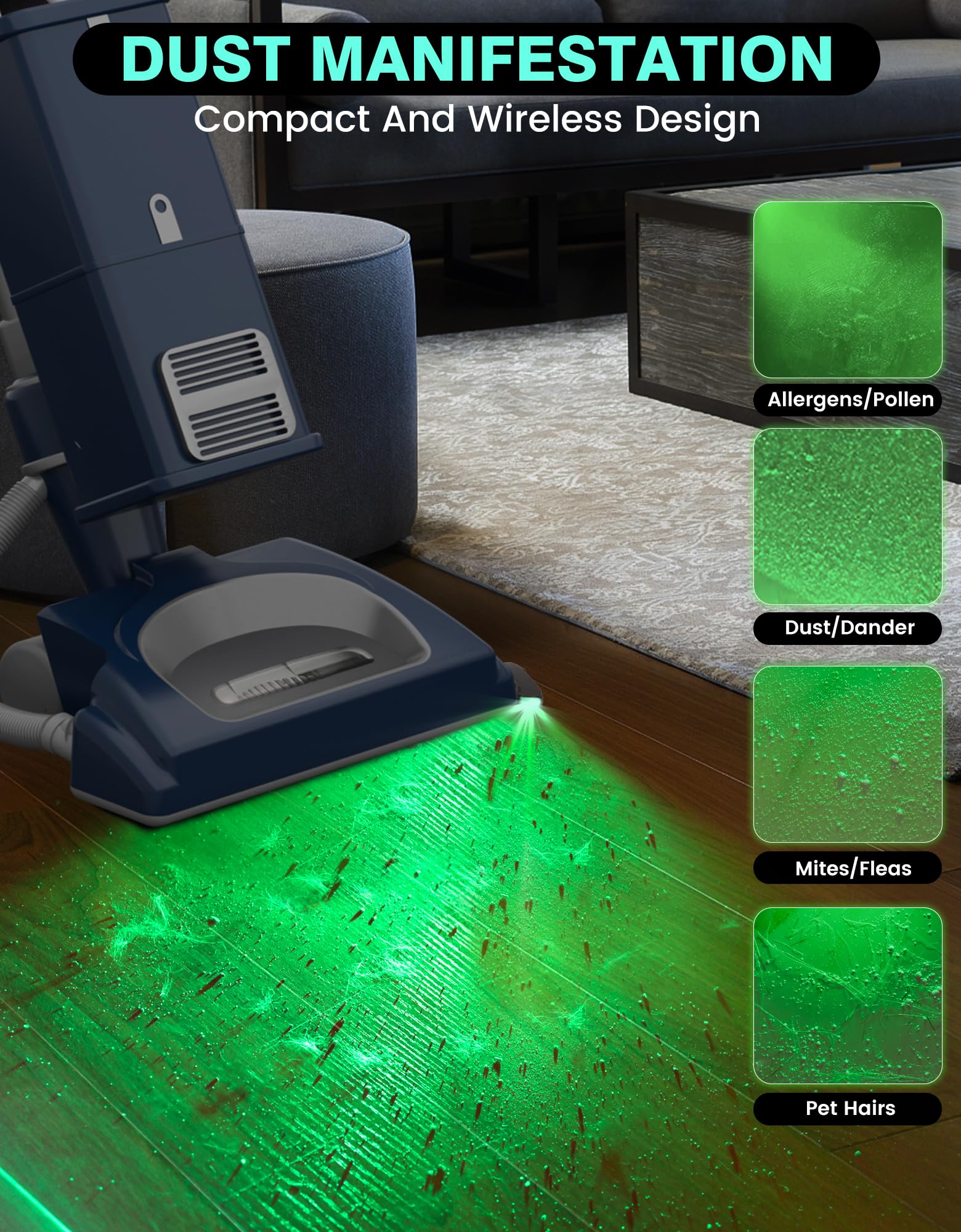Rechargeable Upright Vacuum Cleaner with LED Dust Detection Light | Universal Upgrade Vacuum Accessories for Shark & Bissell | Perfect for Hardwood Floors, Carpets & Pet Hair Removal