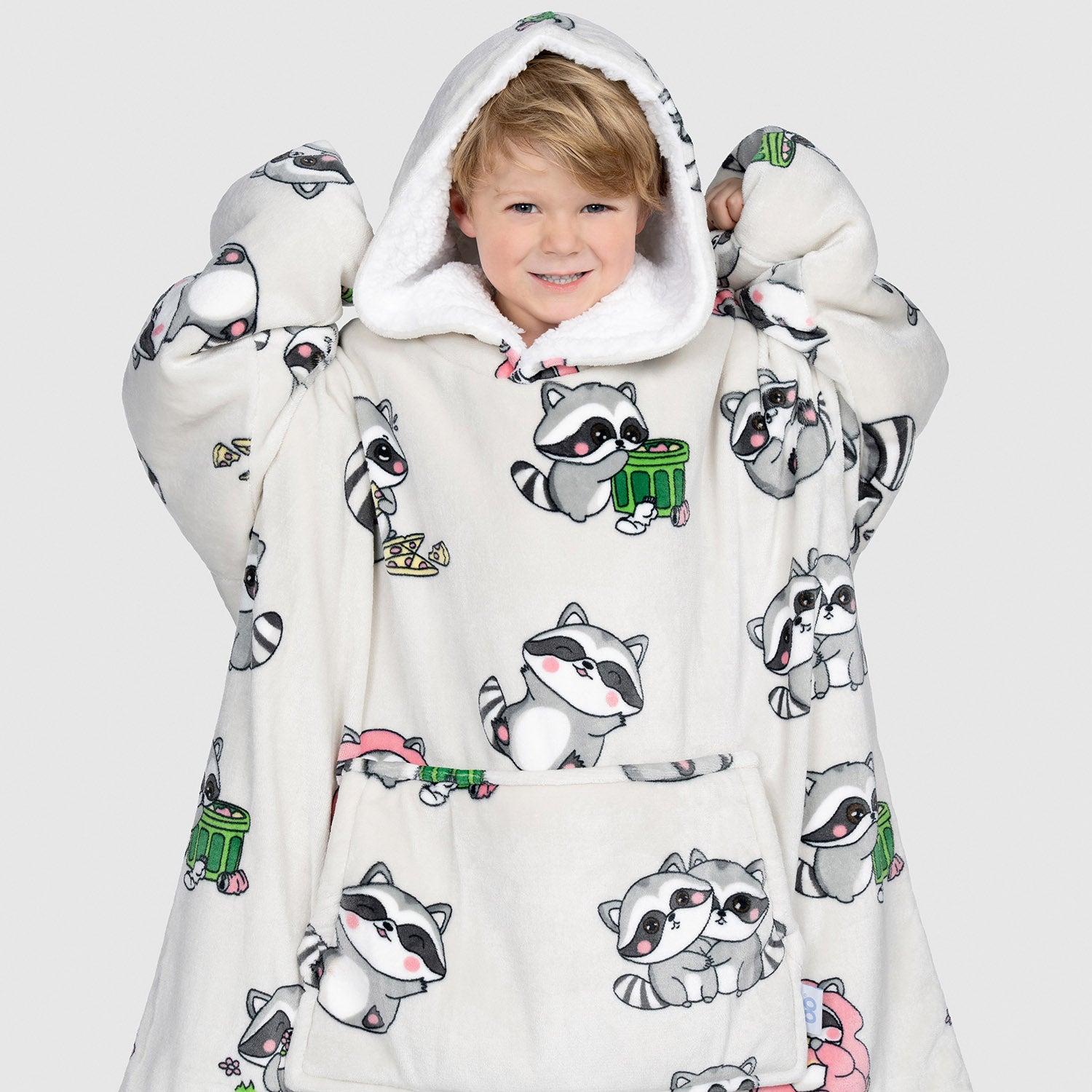 Cozy Raccoon Kids Oodie Hoodie - Soft Fleece Wearable Blanket for Boys & Girls - Perfect for Lounging, Sleepovers & Winter Comfort
