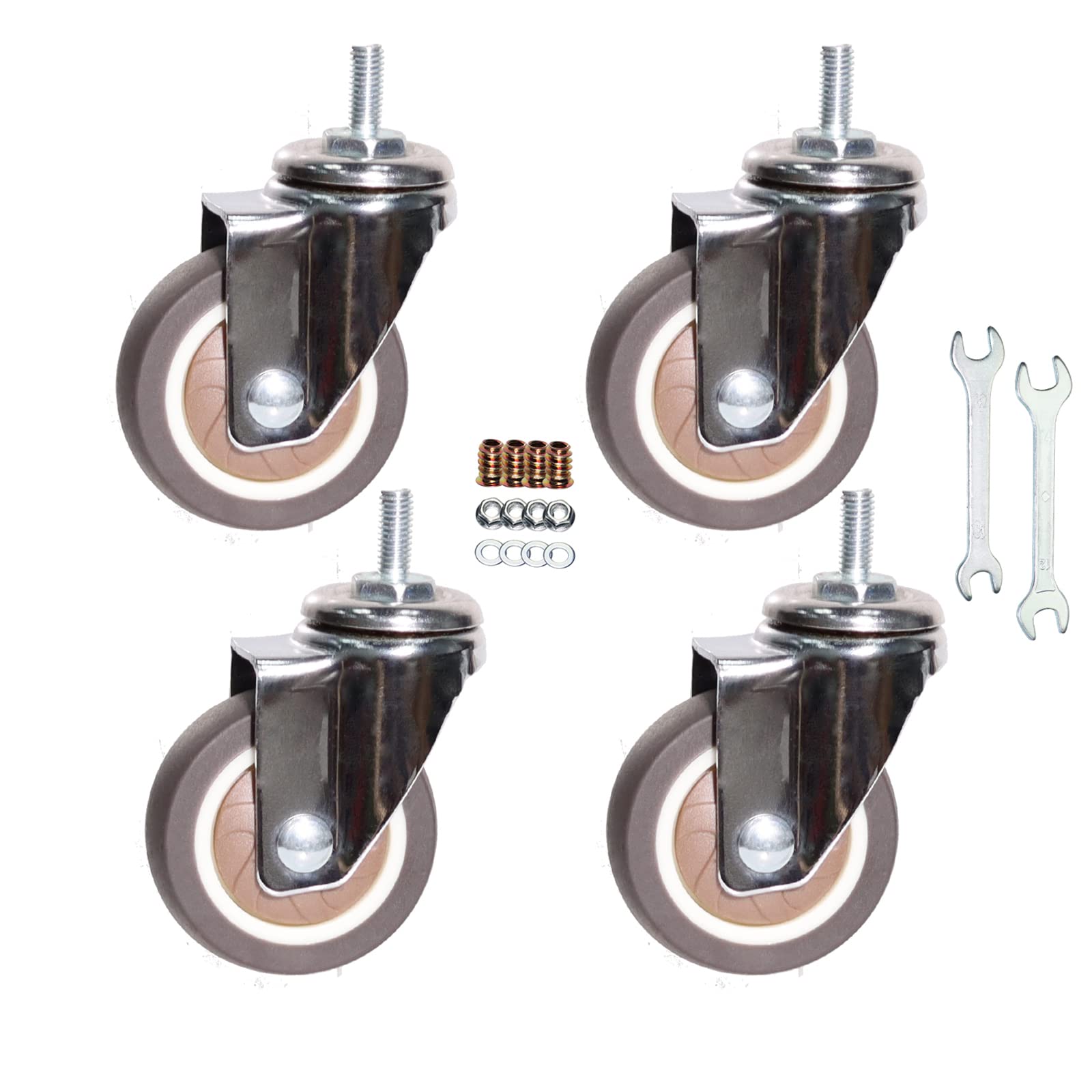 360 Degree Swivel Stem Casters with TPR Wheels - M6/M8/M10 Metric Thread (15mm) - Heavy Duty Industrial Castors for Carts, Furniture, Workbenches & Workshop Equipment - Perfect for Smooth Mobility in Warehouses, Garages and Home Workshops