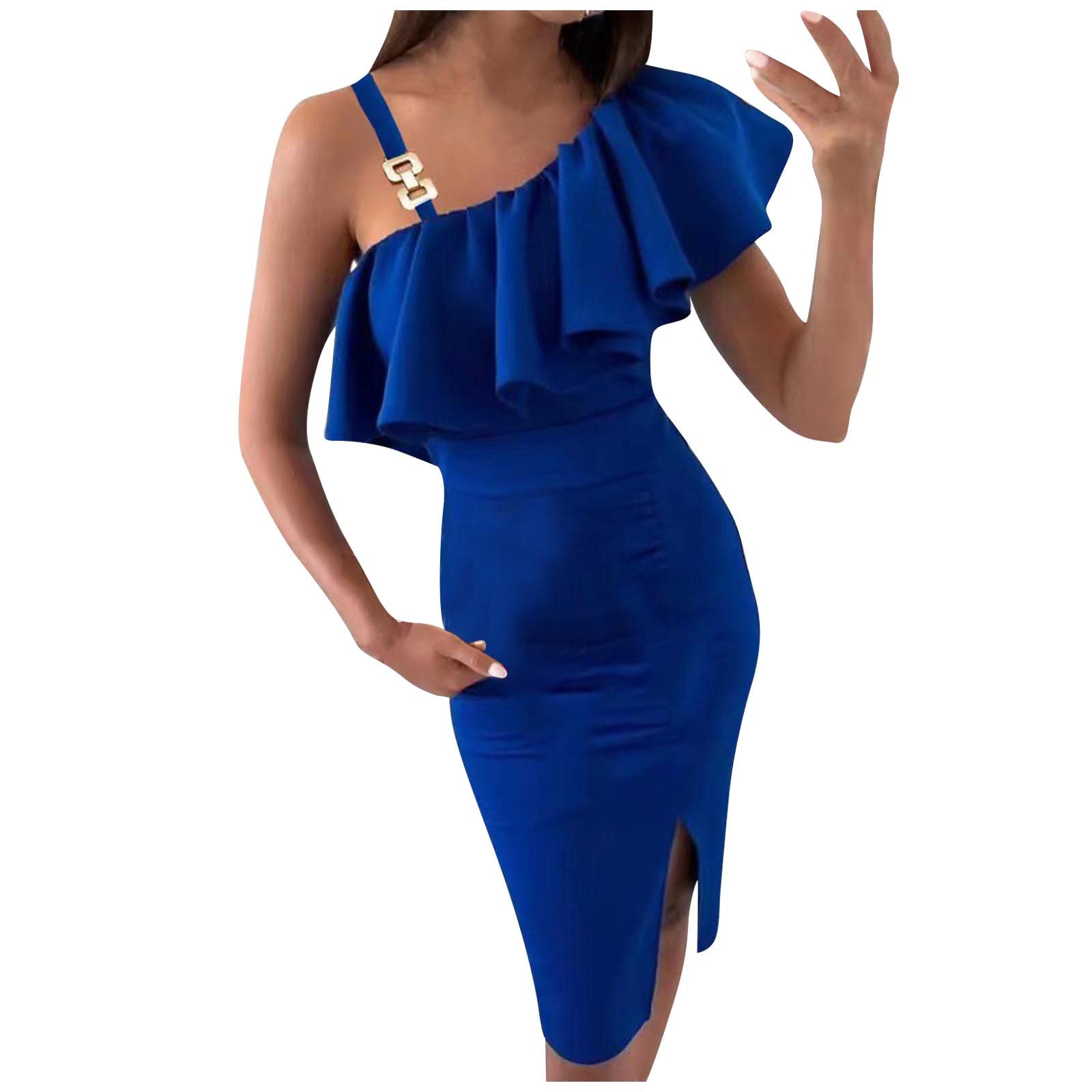 Meitianfacai Women's Sexy One Shoulder Bodycon Dress - Elegant Sleeveless Ruffle Ruched Slit Summer Party Dress | Perfect for Club Nights, Date Nights & Special Occasions