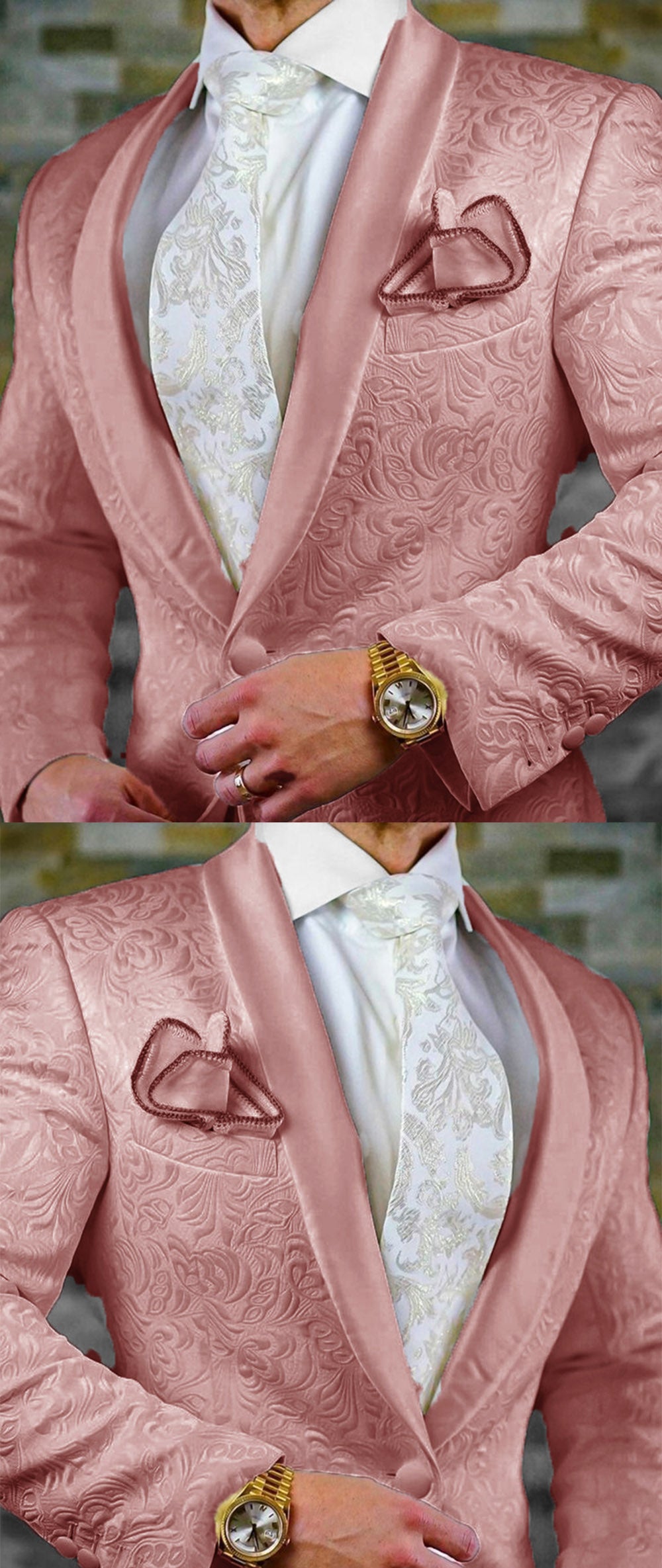 Elegant Paisley Floral Pattern Mauve Dusty Pink Tuxedo Suit for Men - 2 Piece Wedding Groom Blazer Set (Jacket + Pants) CB1117 - Perfect for Formal Weddings, Proms & Special Occasions