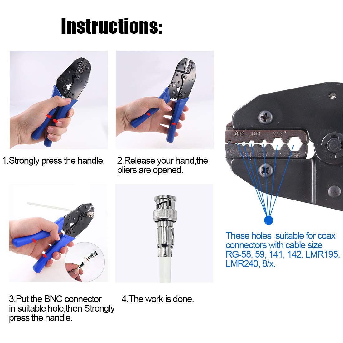 Glarks Coaxial Cable Tool Set - Coax Cable Crimper, Stripper & Wire Cutter with 10pcs F Compression Connectors Kit for TV, Satellite & Internet Installation