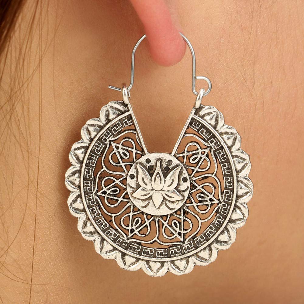 AGOUNOD Boho Lotus Drop Earrings for Women - Enamel Ethnic Hoop Dangle Vintage Jewelry (Color: D) - Perfect for Festivals, Boho Fashion & Casual Wear