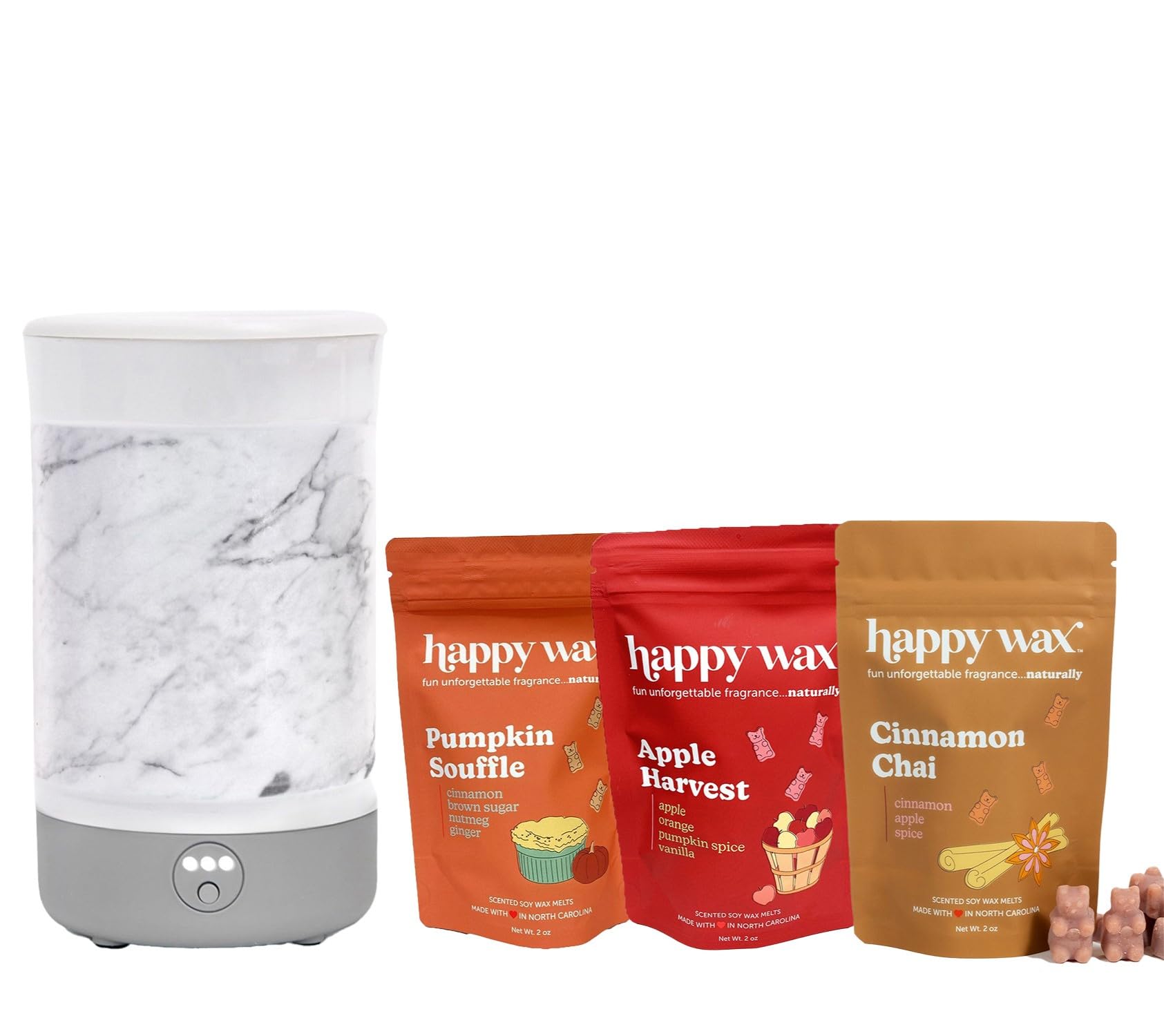 Happy Wax Marble Signature Wax Warmer & Wax Melts Kit - Savory Scented Soy Wax for Home, Office, Spa | Aromatherapy, Relaxation, Gift Idea