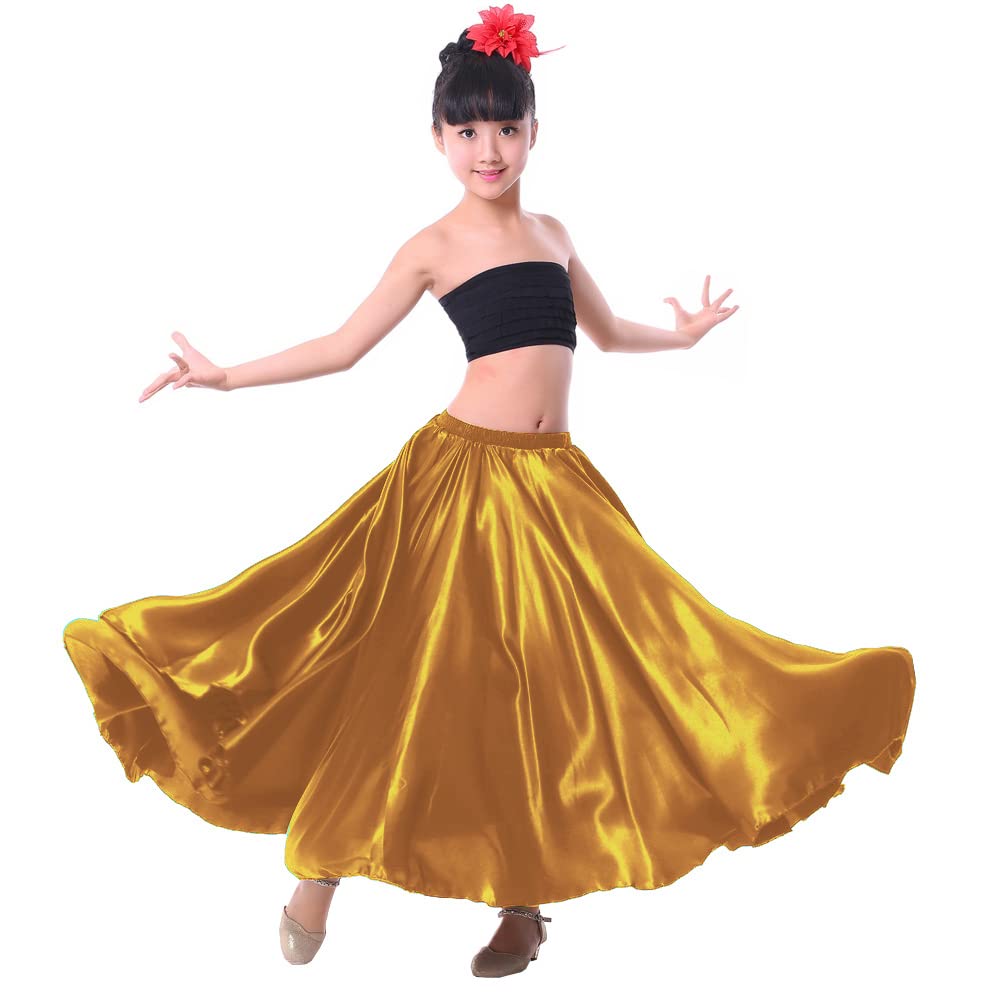 Elegant Satin Full-Length Skirt for Girls - Perfect for Belly Dance, Mexican Folkloric Performances, Prom & Photoshoots | Flowy Circle Skirt for Dance Recitals, Cultural Events & Special Occasions