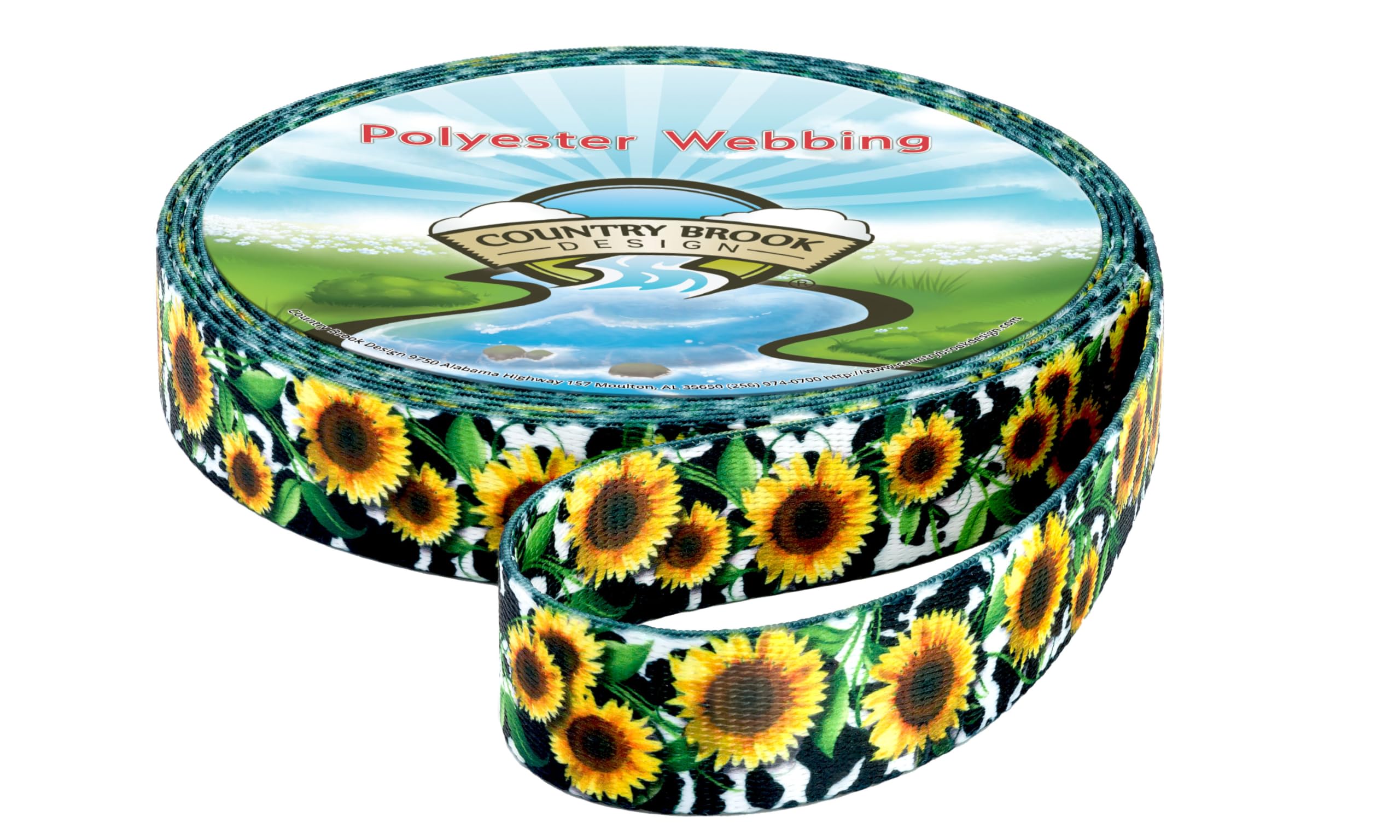 Country Brook Design - Premium Dairy Fields Polyester Webbing for DIY Crafts, Pet Collars & Outdoor Gear | Durable & Water-Resistant Material for Sewing Projects, Dog Leashes & Camping Equipment