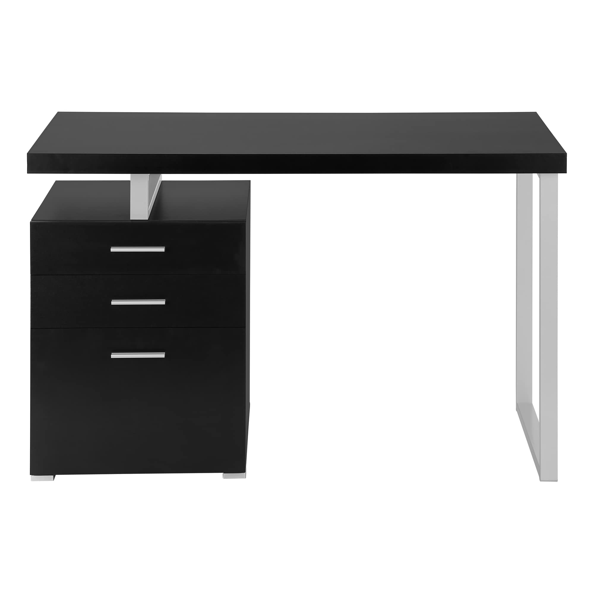 Monarch Specialties I 7649 48-Inch Modern Computer Desk with Storage Drawers - Home Office & Laptop Workstation for Left or Right Setup - Black & Grey Metal Laminate Contemporary Design - Perfect for Small Spaces & Remote Work