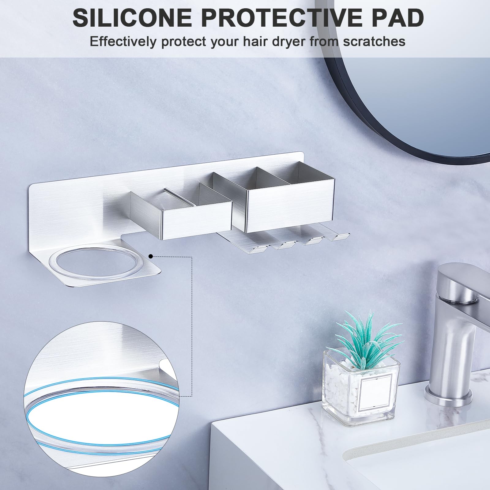Wall Mounted Hair Straightener & Blow Dryer Holder - Stainless Steel Hair Tools Organizer with Plug Hook for Bathroom & Salon | Perfect for Hair Styling, Drying & Storage Organization
