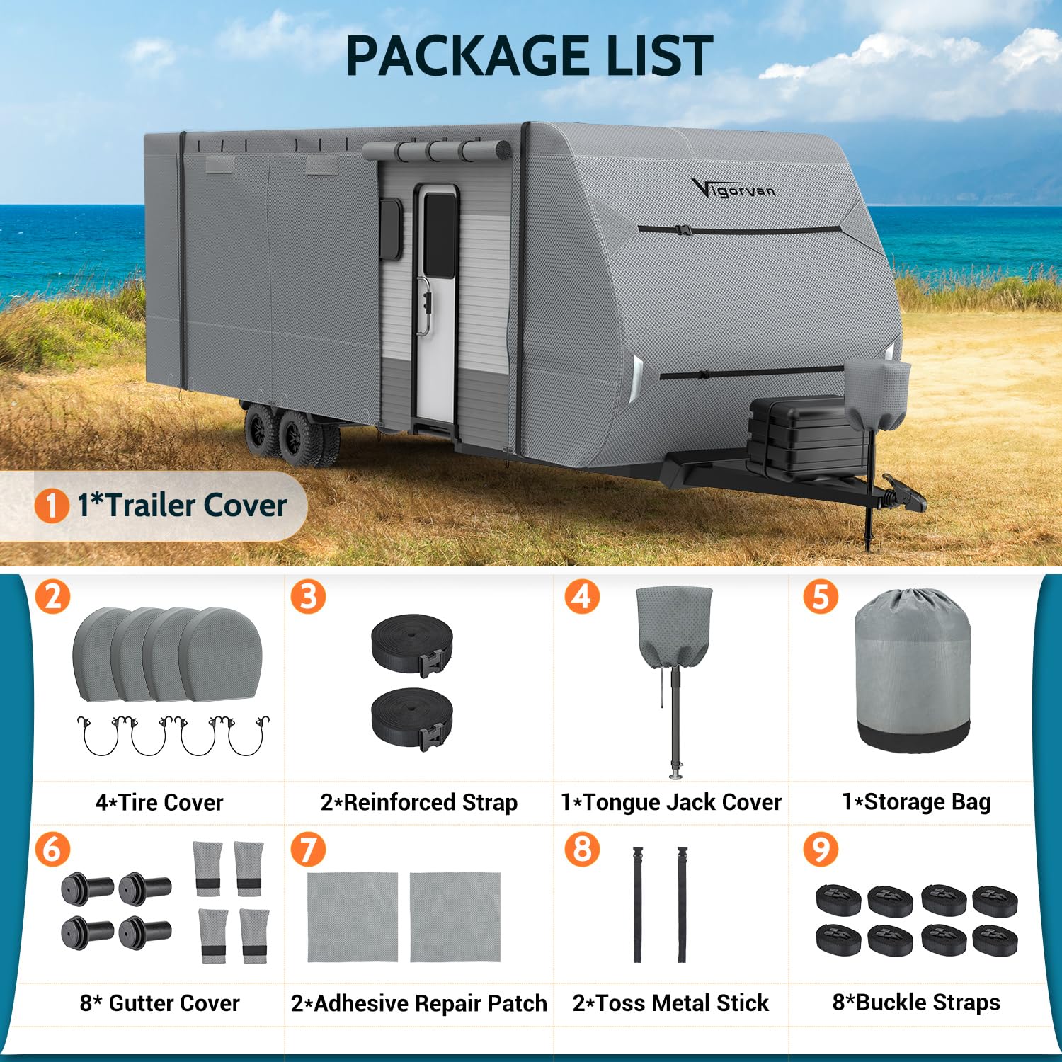 Vigorvan Upgraded 7-Layer RV Cover - Windproof Camper Cover for 27-30FT Travel Trailers & Toy Haulers | Includes Tongue Jack Cover, Extra Windproof Ropes & Gutter Covers | Perfect for Outdoor Storage & Winter Protection
