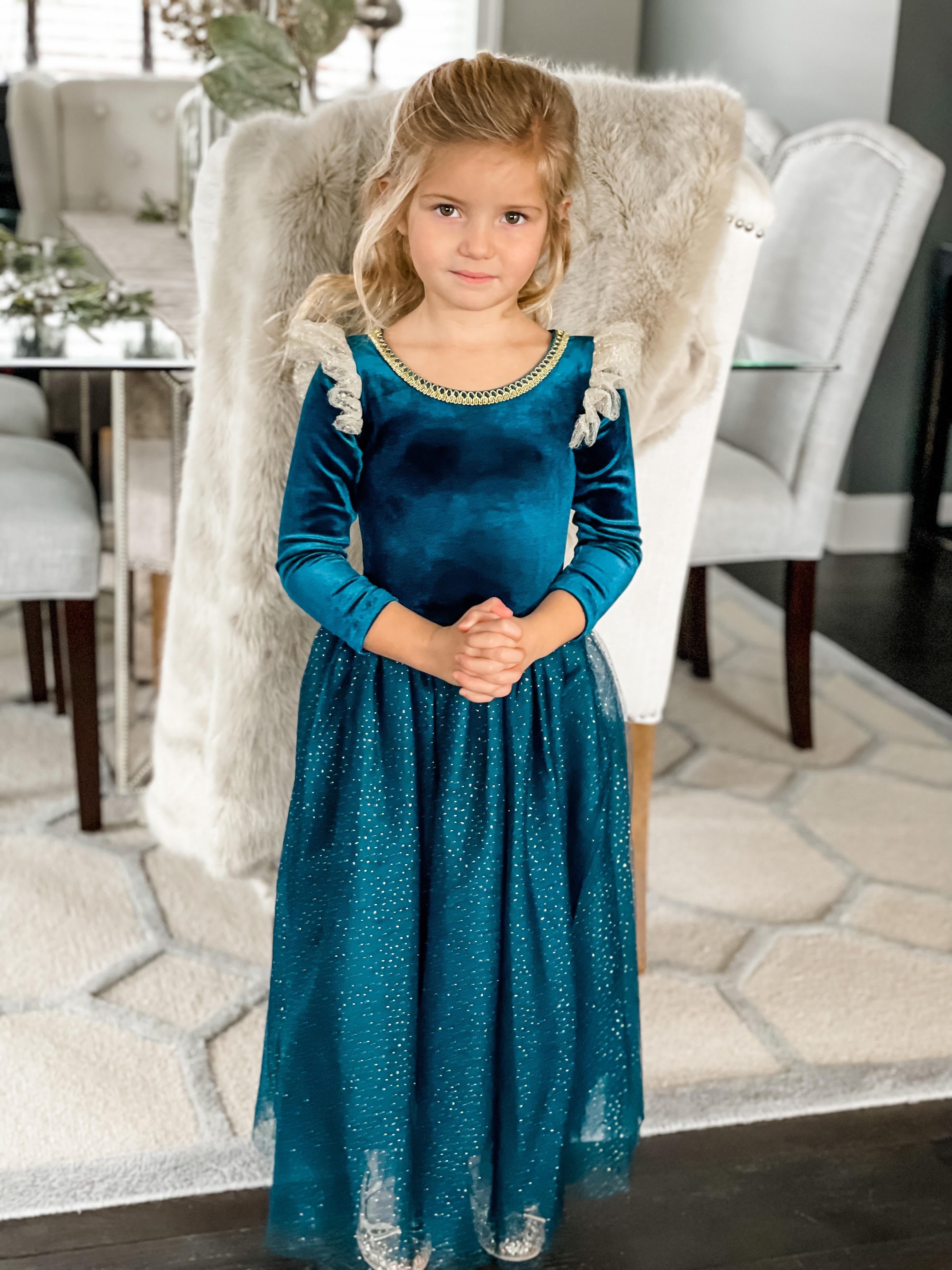 Brave Princess Teal Costume Dress for Girls | Fairy Tale Party Outfit | Halloween & Cosplay Costume | Perfect for Dress-Up, Birthday Parties & Themed Events