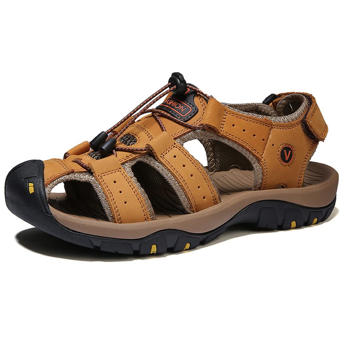 CHENSAN Men's Closed Toe Leather Sandals - Comfortable & Breathable Water Shoes for Beach, Pool & Outdoor Activities | Non-Slip Sole & Quick-Dry Design