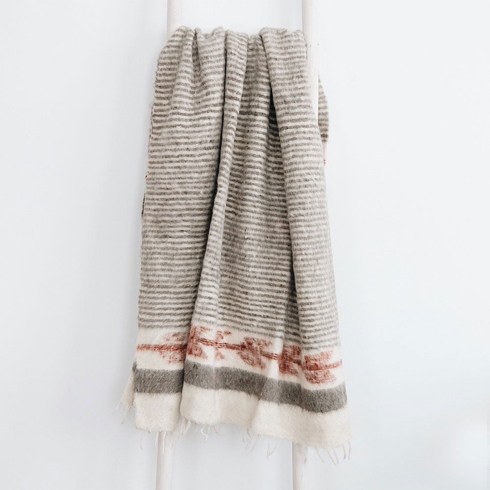 Hand Loomed Blanket - Soft Grey & Cayenne Striped Throw - Cozy Home Decor for Sofa, Bed & Winter Nights
