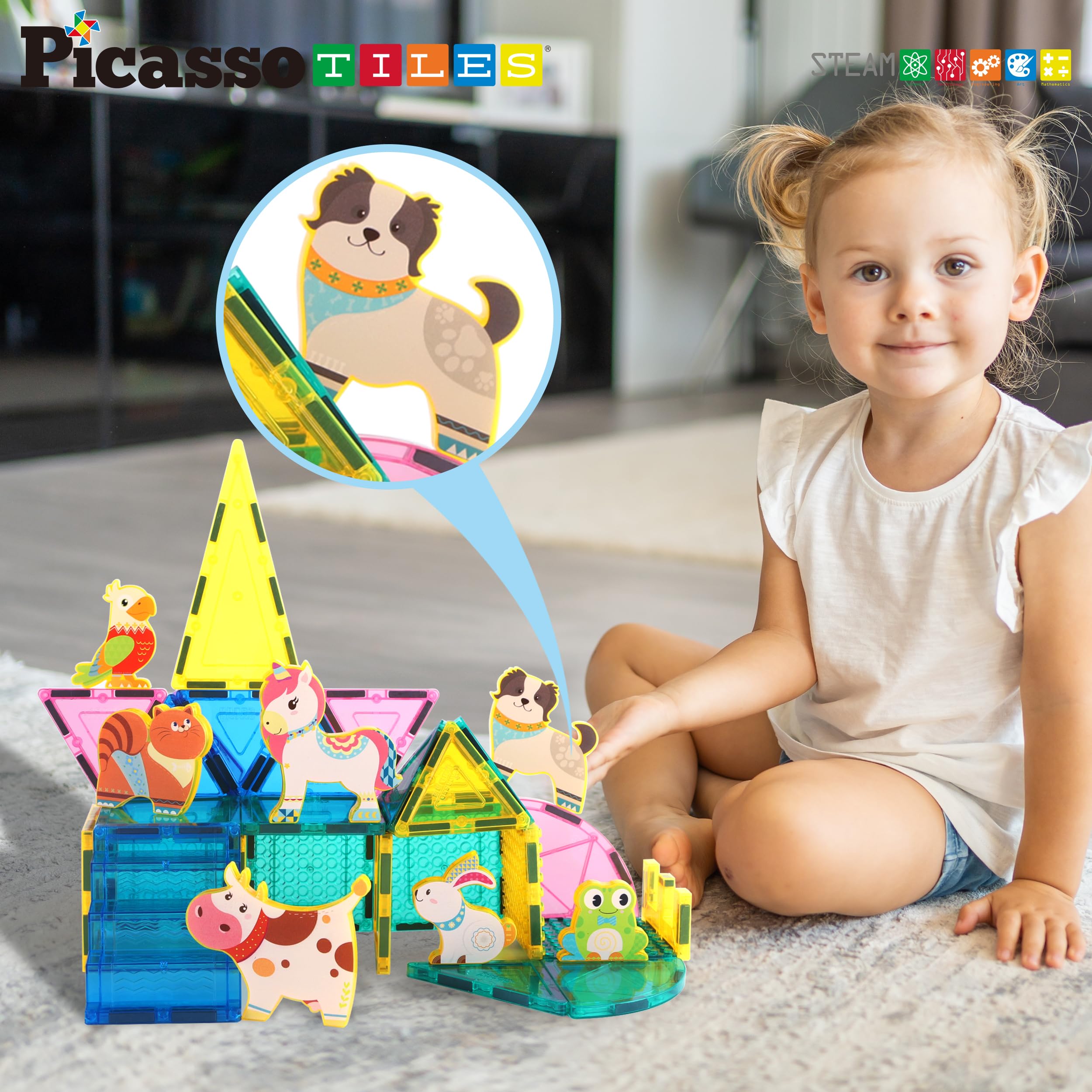 PicassoTiles Magnetic Farm Animal Blocks - STEM Toy for Kids Ages 3+ | Pretend Play & Learning
