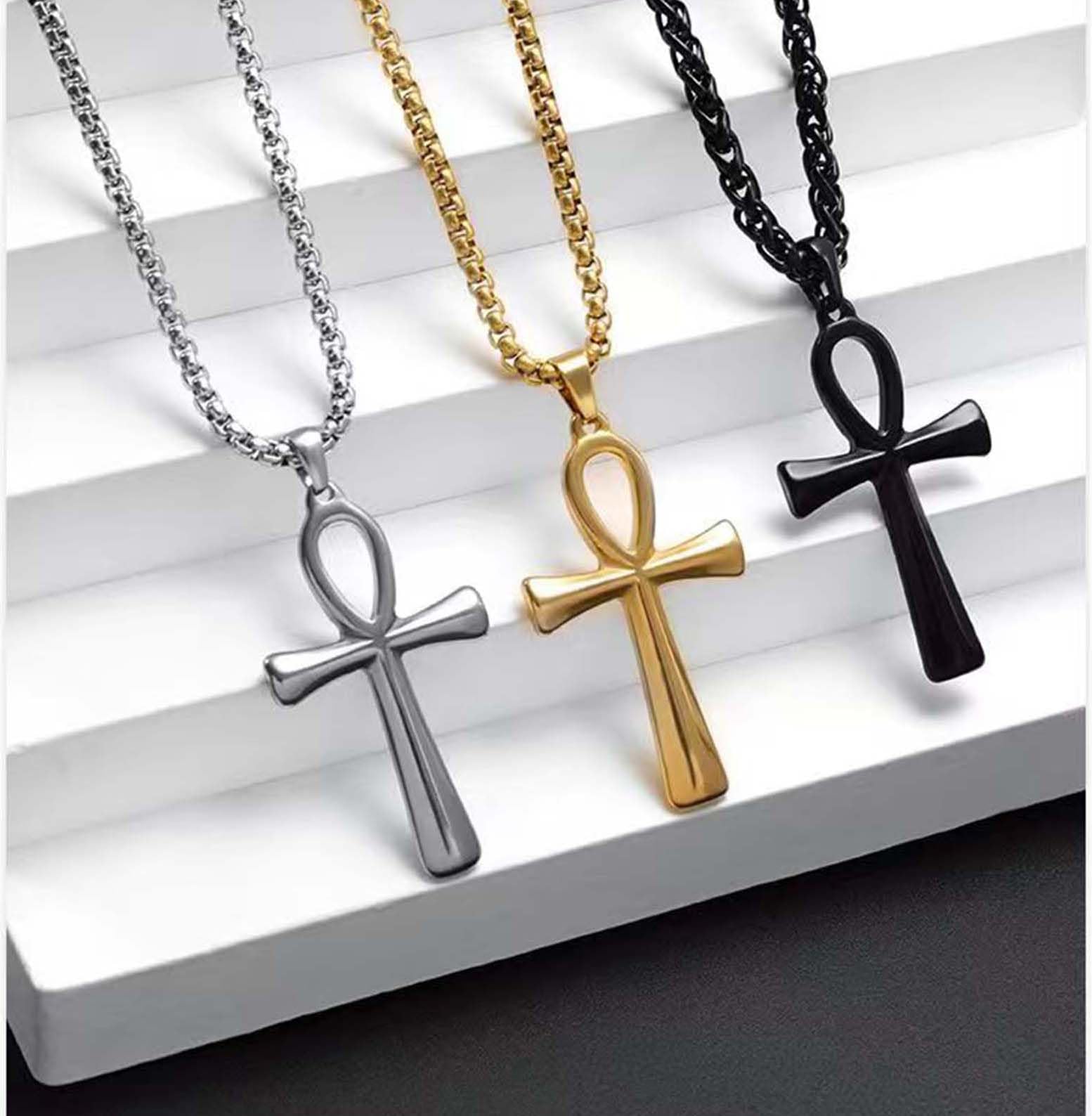 Stainless Steel Ankh Cross Pendant Necklace for Men & Women - Egyptian Symbol Jewelry for Everyday Wear, Gifts & Spiritual Protection