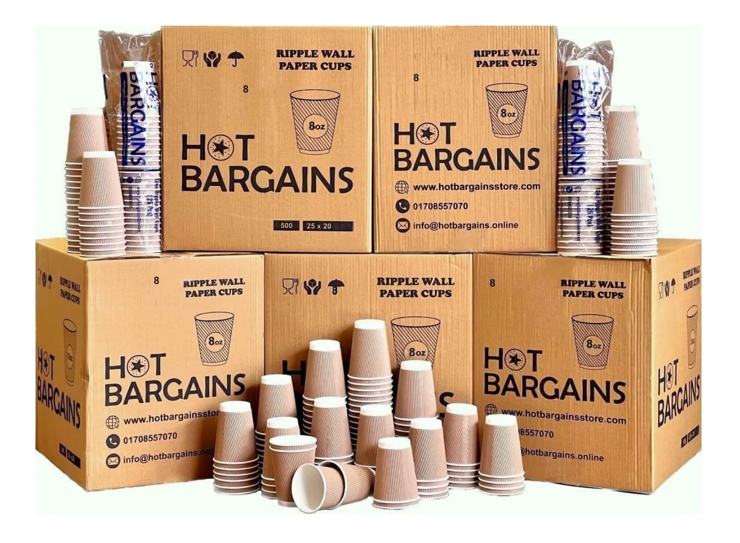 500 Pack 8oz / 250ml Disposable Coffee Cups - Triple Walled Ripple Paper Cups for Hot & Cold Drinks - Vending Machine & Party Supplies - Perfect for Coffee Shops, Offices, and Catering Events