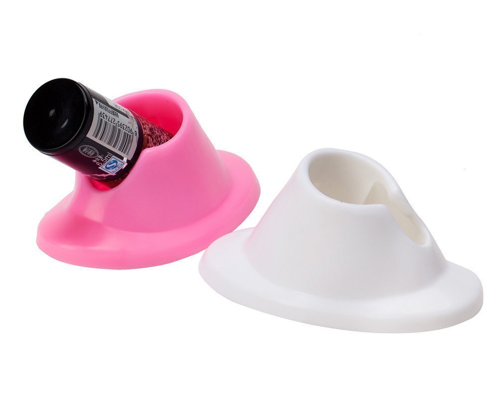 4 Pcs Anti-Spill Nail Polish Bottle Stand - Soft Rubber Nail Polish Holder for Manicure & Nail Art Organization (White & Pink) - Perfect for Salon Display, Home Nail Care & Travel Makeup Storage