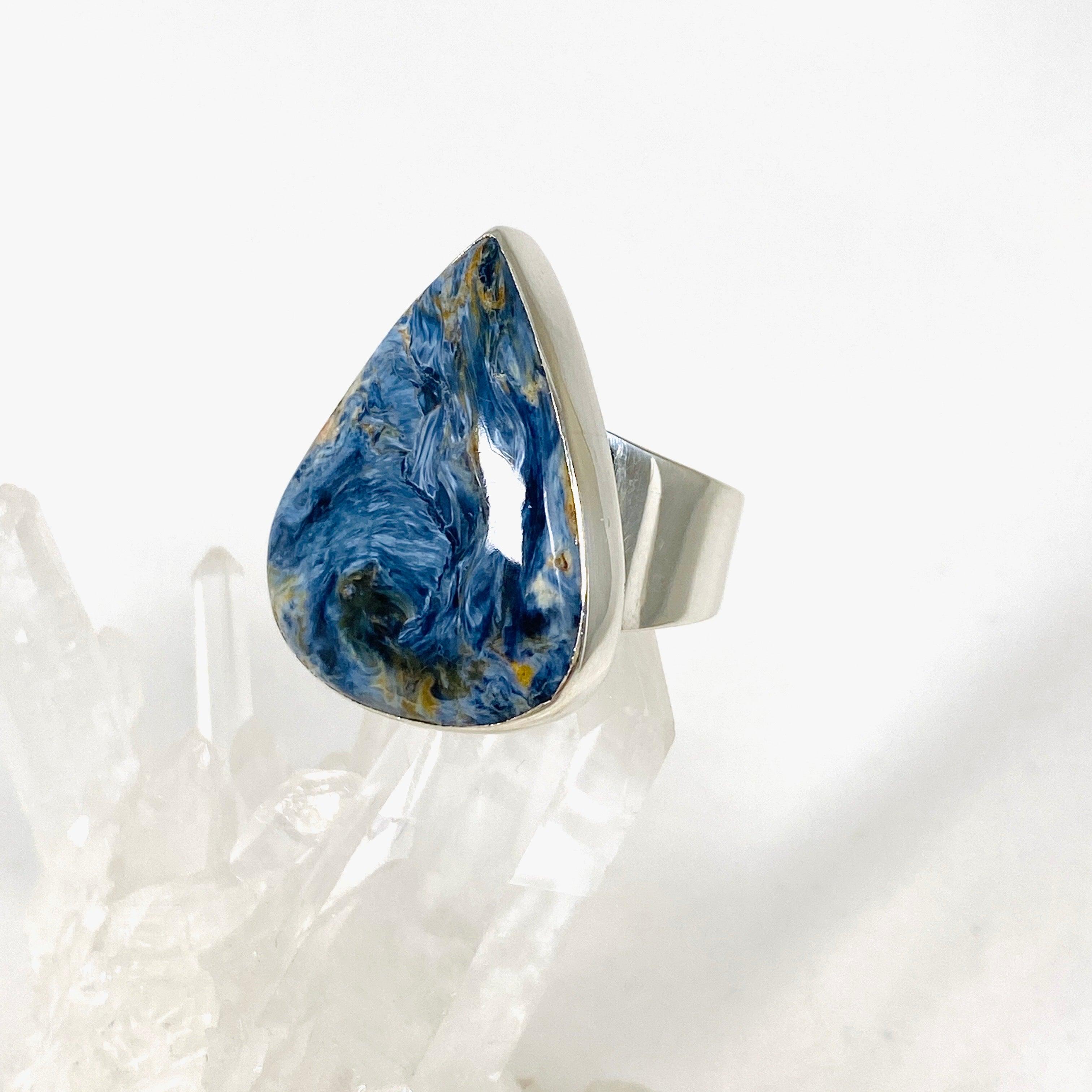 Pietersite Teardrop Ring - Size 8 - KRGJ2760 - Elegant Gemstone Jewelry for Women - Perfect for Weddings, Parties & Special Occasions