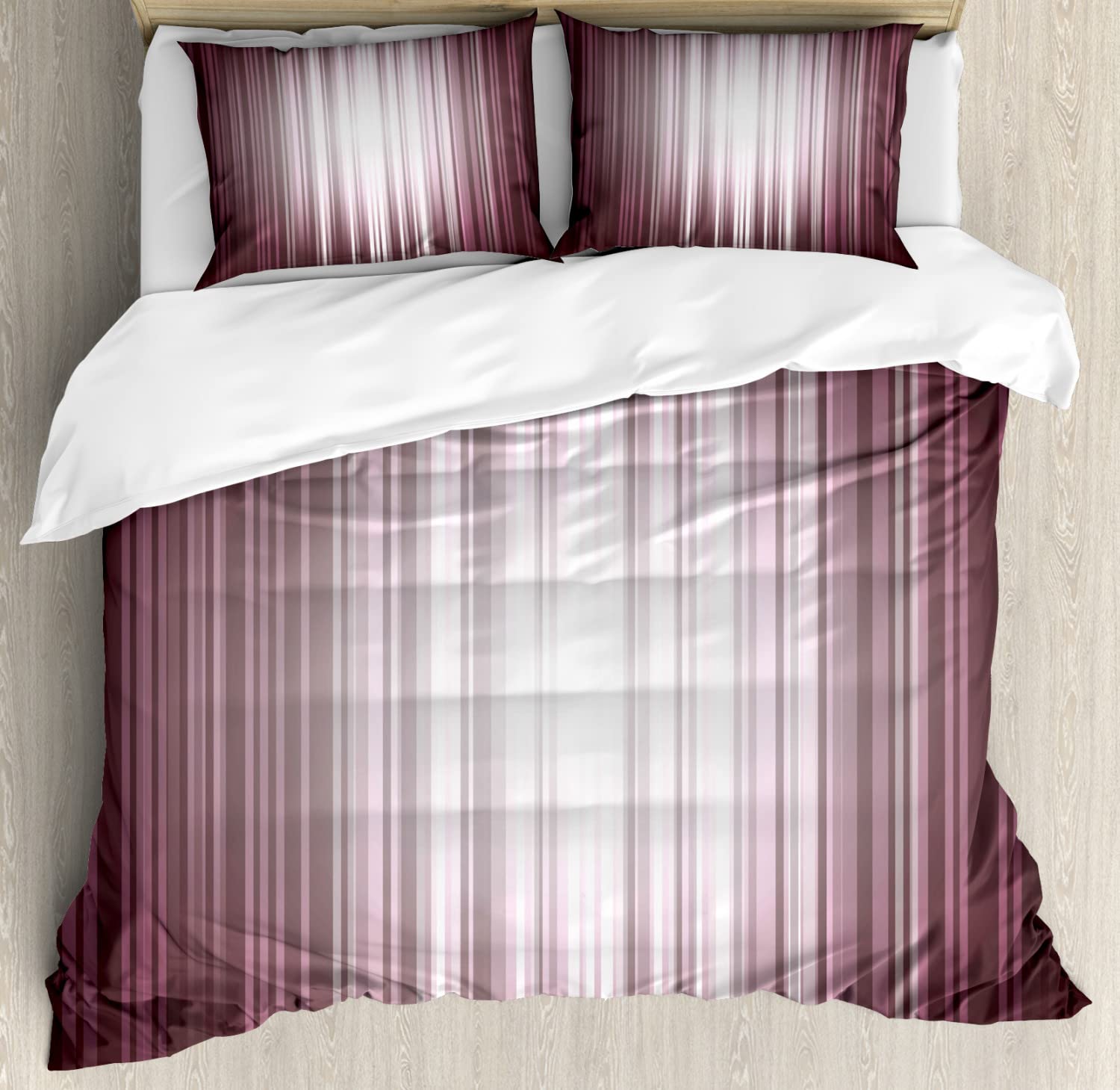 Ambesonne Purple Duvet Cover Set - Futuristic Digital Stripes & Rays Abstract Design, 2-Pack Queen Size Bedding Set with 2 Duvet Covers & 4 Pillowcases in Plum Mauve Grey | Modern Home Decor for Master Bedroom, Guest Room & College Dorm