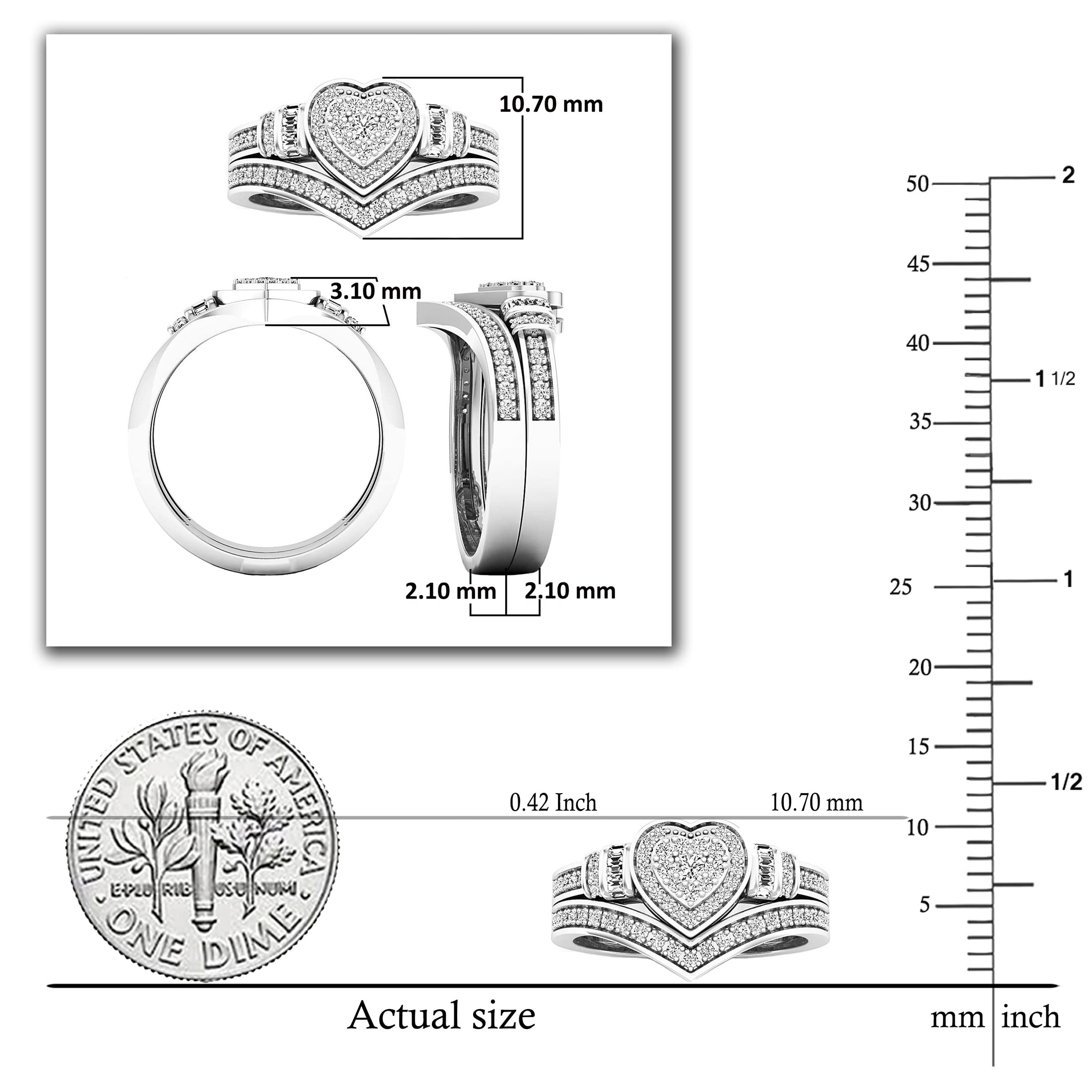 0.30 Carat Heart Shaped Diamond Engagement Ring - Round & Baguette Cut 925 Sterling Silver Wedding Ring Set for Women - Perfect for Proposals, Anniversaries & Valentine's Day Gifts