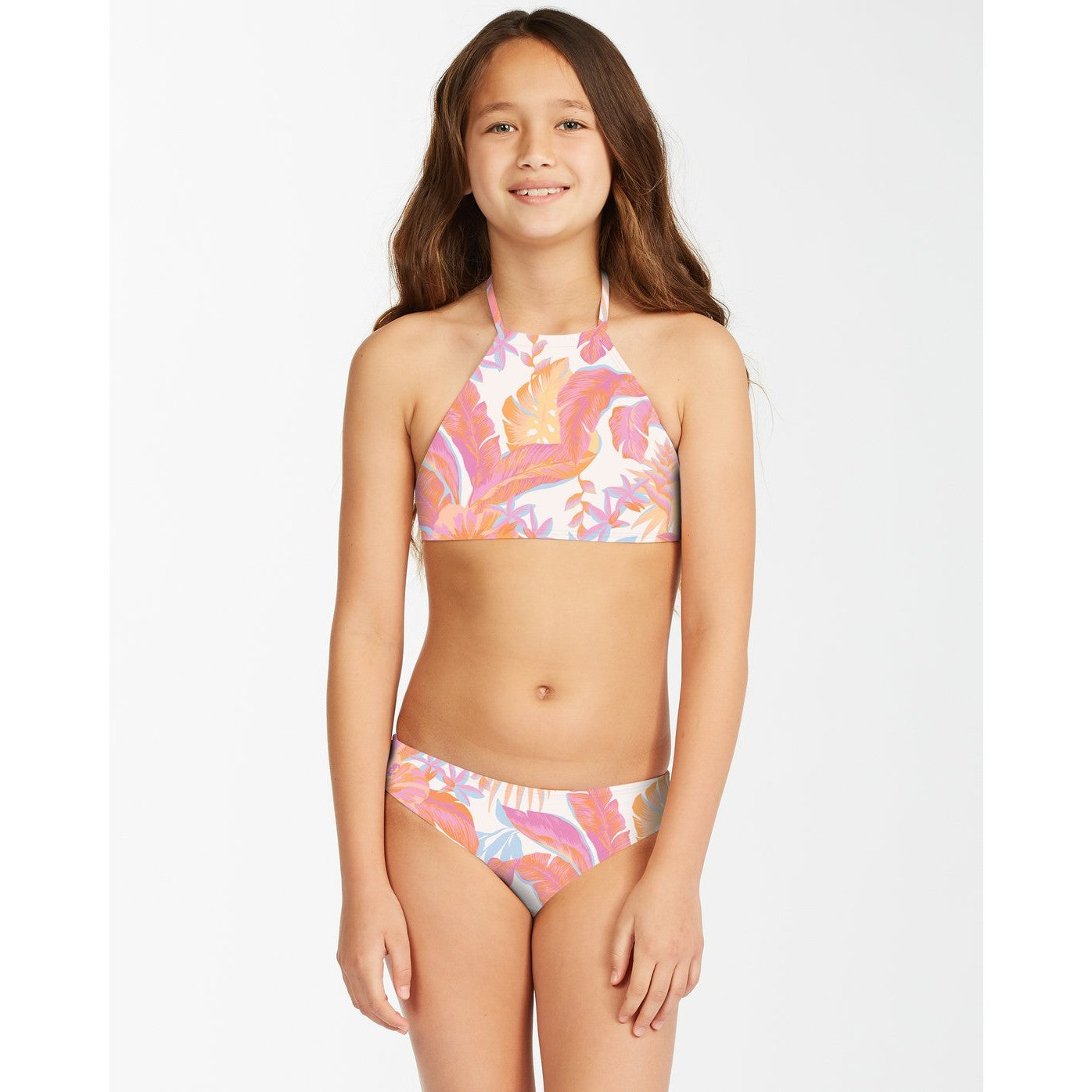 Billabong Tropical Punch High Neck Bikini Top & Bottom Set - Women's Swimwear for Beach, Pool & Summer Vacations