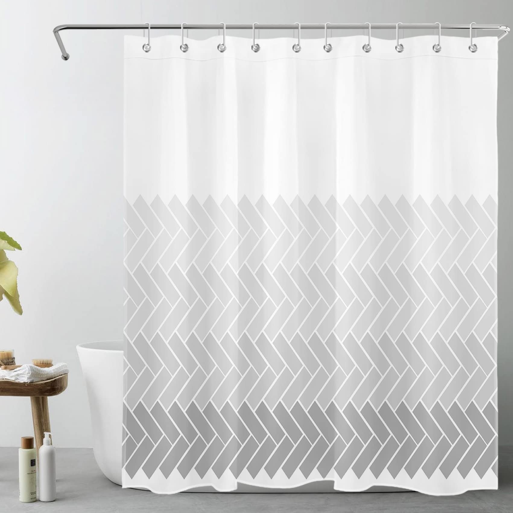 HVEST Minimalist Grey and White Wave Stripes Shower Curtain - Modern Bathroom Decor Polyester Fabric with Hooks 60x72 Inches - Perfect for Coastal, Boho or Contemporary Bathroom Styles