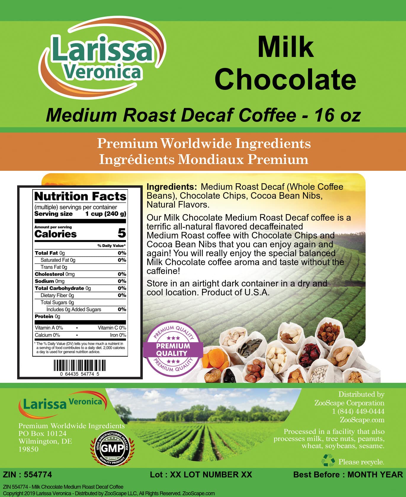 Premium Medium Roast Decaf Milk Chocolate Coffee Beans - Gourmet Naturally Flavored Whole Bean Coffee (16 oz, 3-Pack) - Perfect for After-Dinner Relaxation & Gift Giving