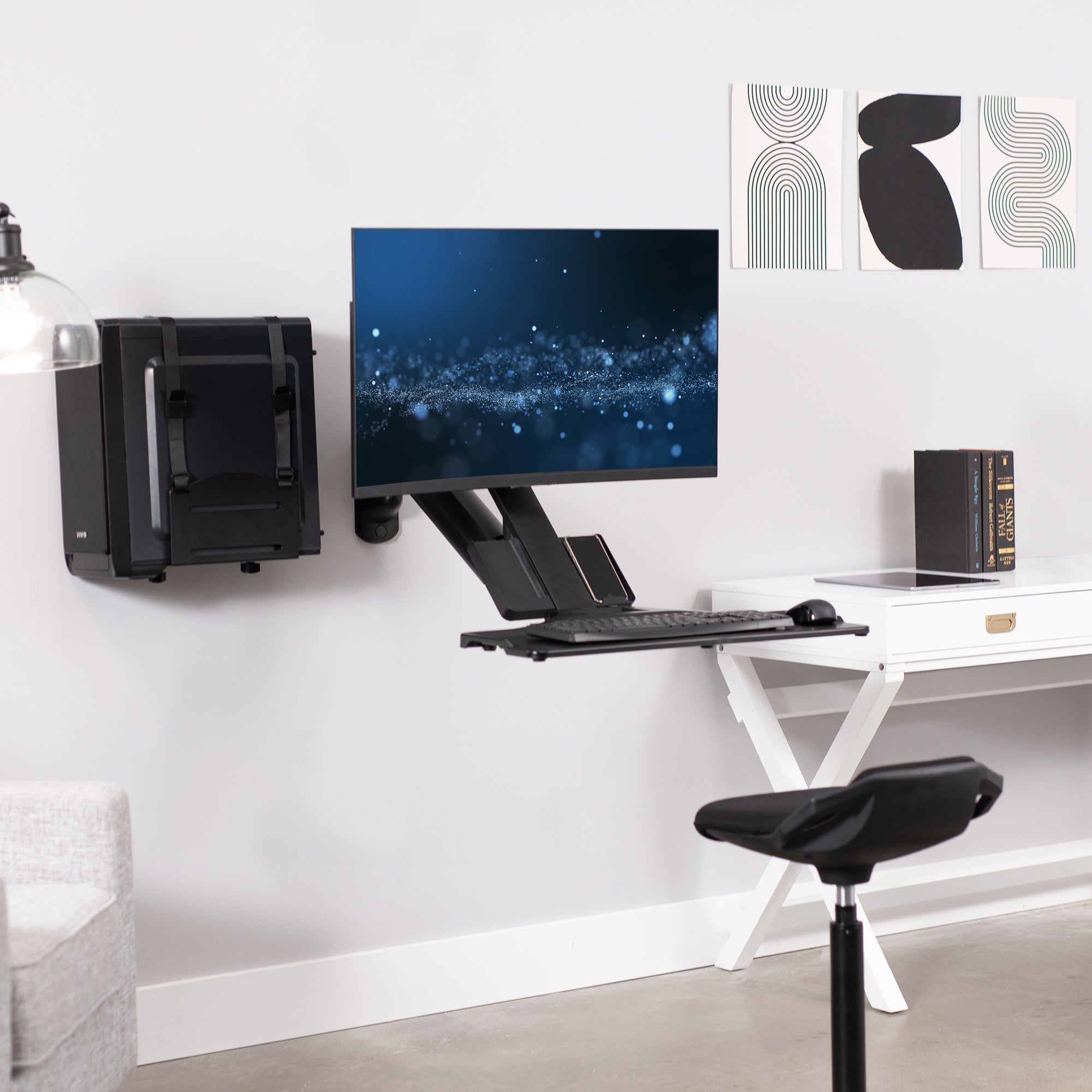 Adjustable Single Monitor Stand for 17 to 32 Inch Screens - Ergonomic Sit to Stand Wall Mount Workstation for Home & Office Desks - Perfect for Workspace Organization and Comfortable Viewing