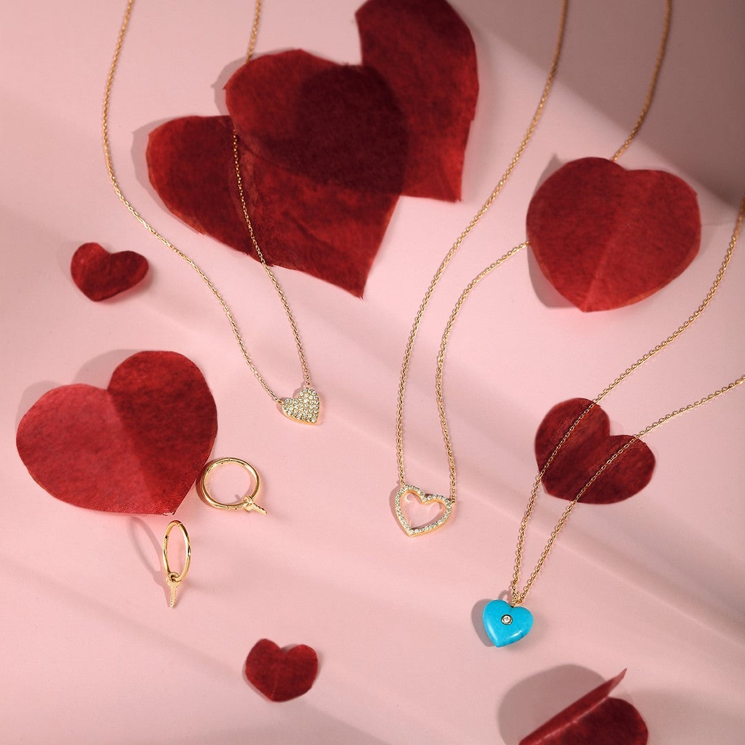 14K Yellow Gold Diamond Pavé Heart Necklace for Women - Elegant Valentine's Day Gift, Anniversary Present & Romantic Jewelry for Her