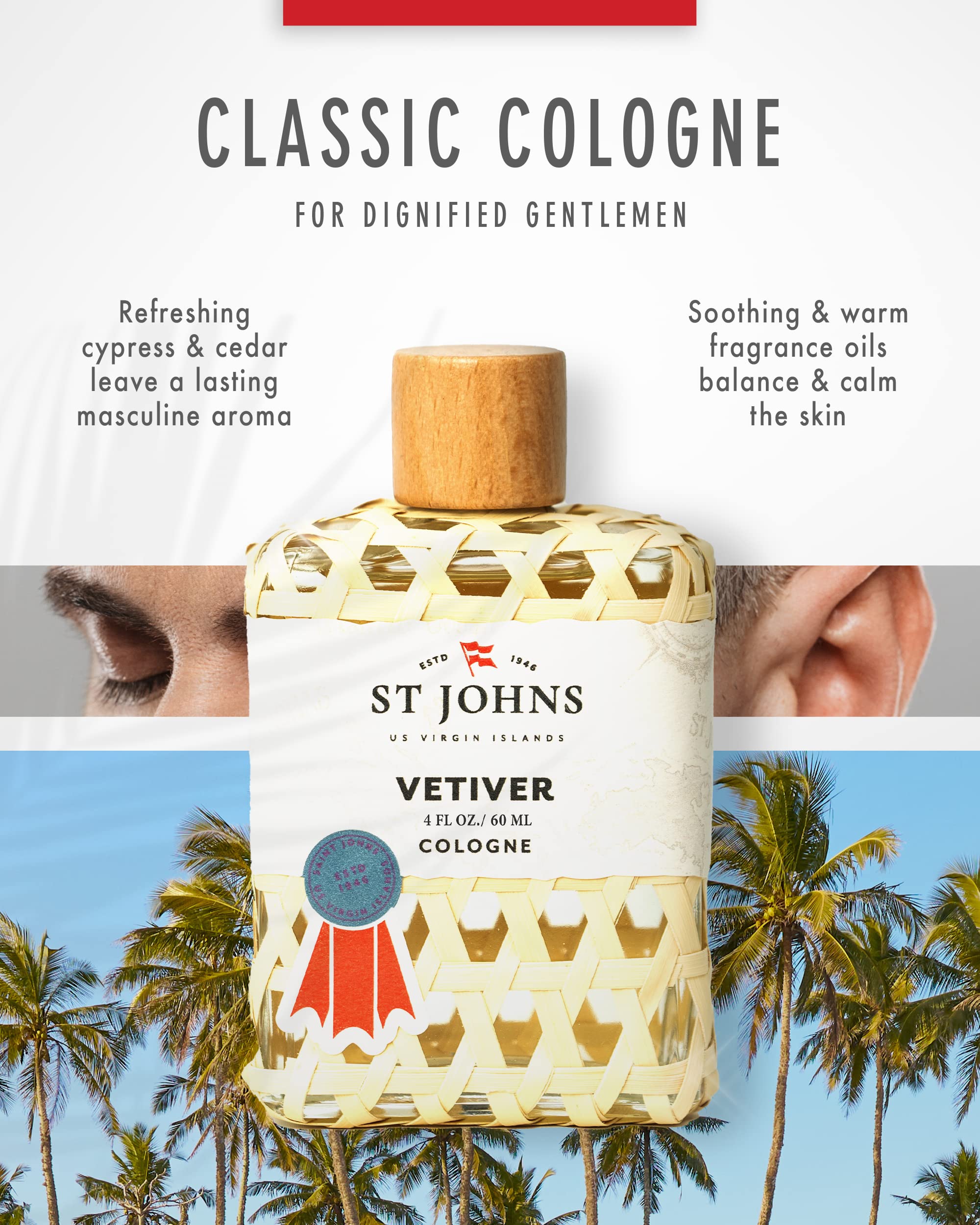 St. John's Classic Vetiver Cologne for Men - Virgin Islands Inspired Fresh & Sophisticated Fragrance (4 oz) | Perfect for Daily Wear, Office & Special Occasions