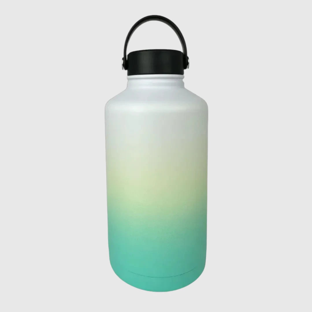Premium Ocean Aqua Insulated Water Bottle 1.9L (64oz) - Stainless Steel Vacuum Flask with Leakproof Lid - Keep Drinks Cold 24Hrs/Hot 12Hrs - Perfect for Gym, Hiking, Camping & Outdoor Activities