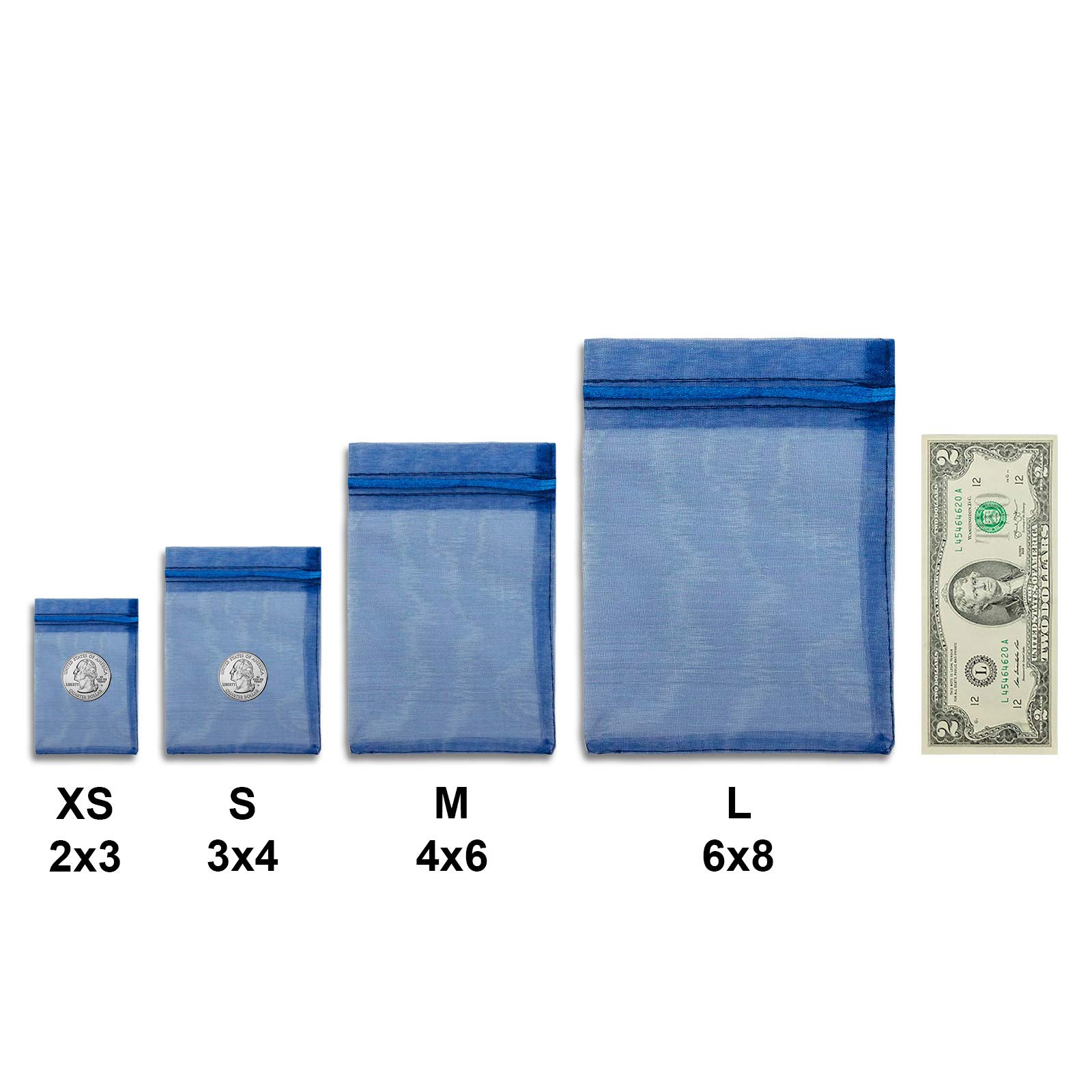 100-Pack Navy Blue Sheer Organza Drawstring Gift Bags 2x2.75