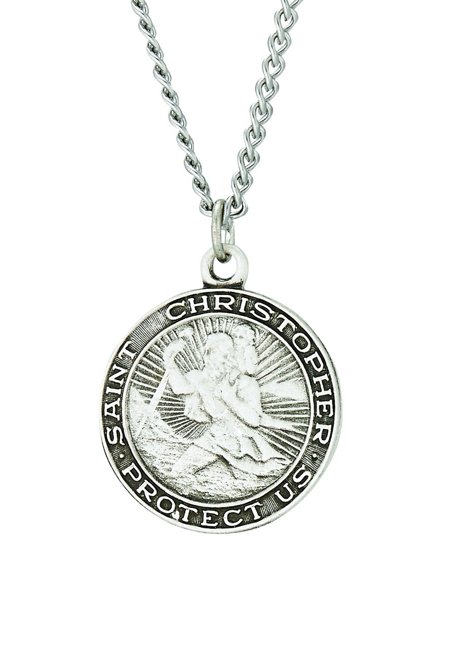 True Faith Jewelry Sterling Silver St. Christopher Medal Patron Saint Pendant Necklace - 3/4 Inch Religious Jewelry for Protection & Travel Blessings - Perfect Gift for Baptism, Confirmation & Spiritual Journeys