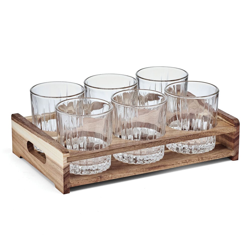 Glenwood 7-Piece Double Old Fashioned Bar Caddy Set - Premium Home Bar Accessories for Cocktail Mixing & Entertaining