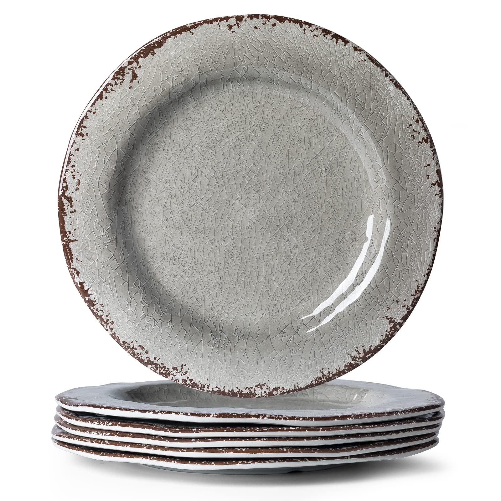 LEHAHA 9 Inch Gray Melamine Dinner Plates Set of 6 - Farmhouse Style Salad & Dessert Plates, Durable Break-Resistant & Stain-Resistant Dishware - Perfect for Dining Parties, Weddings, Picnics, BBQs, Restaurants & Home Use