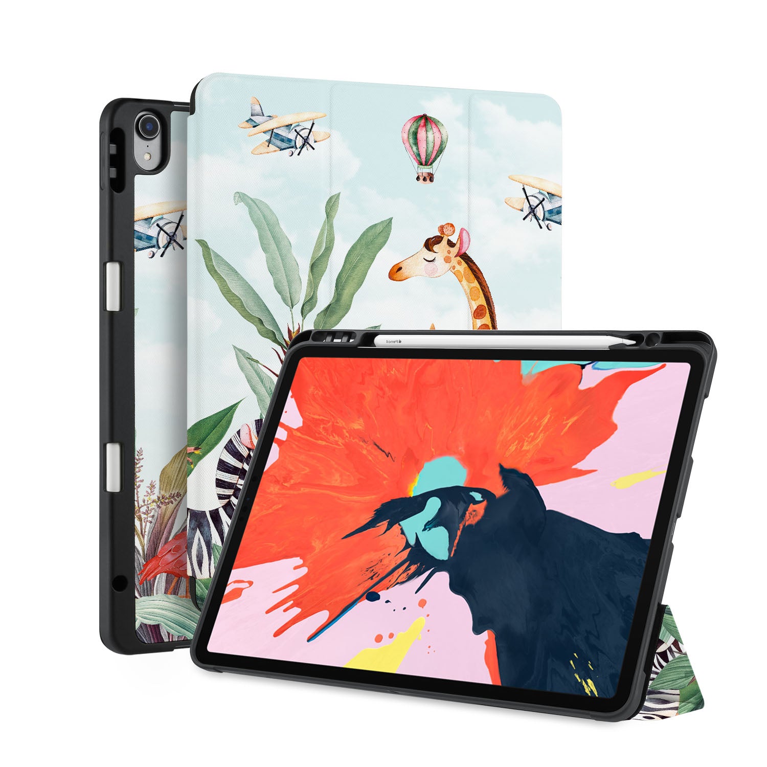 Premium iPad Trifold Case with Rainforest Animals Design - Slim Protective Cover for iPad Air/Pro, Stand & Sleep/Wake Feature - Perfect for Work, School & Travel