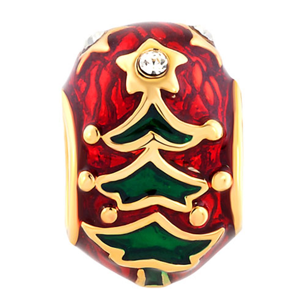 Roy Lopez Red Christmas Tree Charm Bead for Bracelets - Perfect for Holiday Jewelry Making & DIY Christmas Gifts