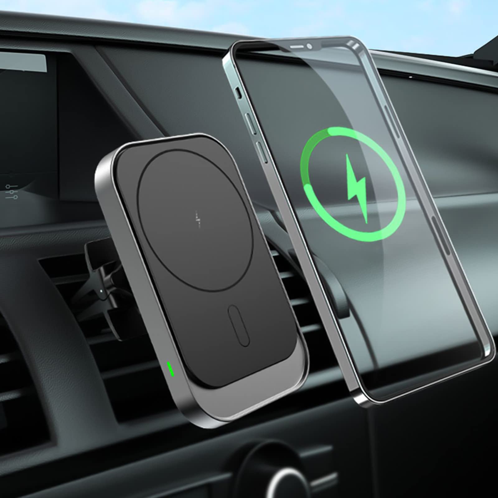 Aopirta 15W Fast Wireless Car Charger with Air Vent Mount - Qi Certified for iPhone 15/14/13/12, Samsung Galaxy S23/S22/S21 - Hands-Free Charging & Phone Holder for Driving, Commuting & Road Trips