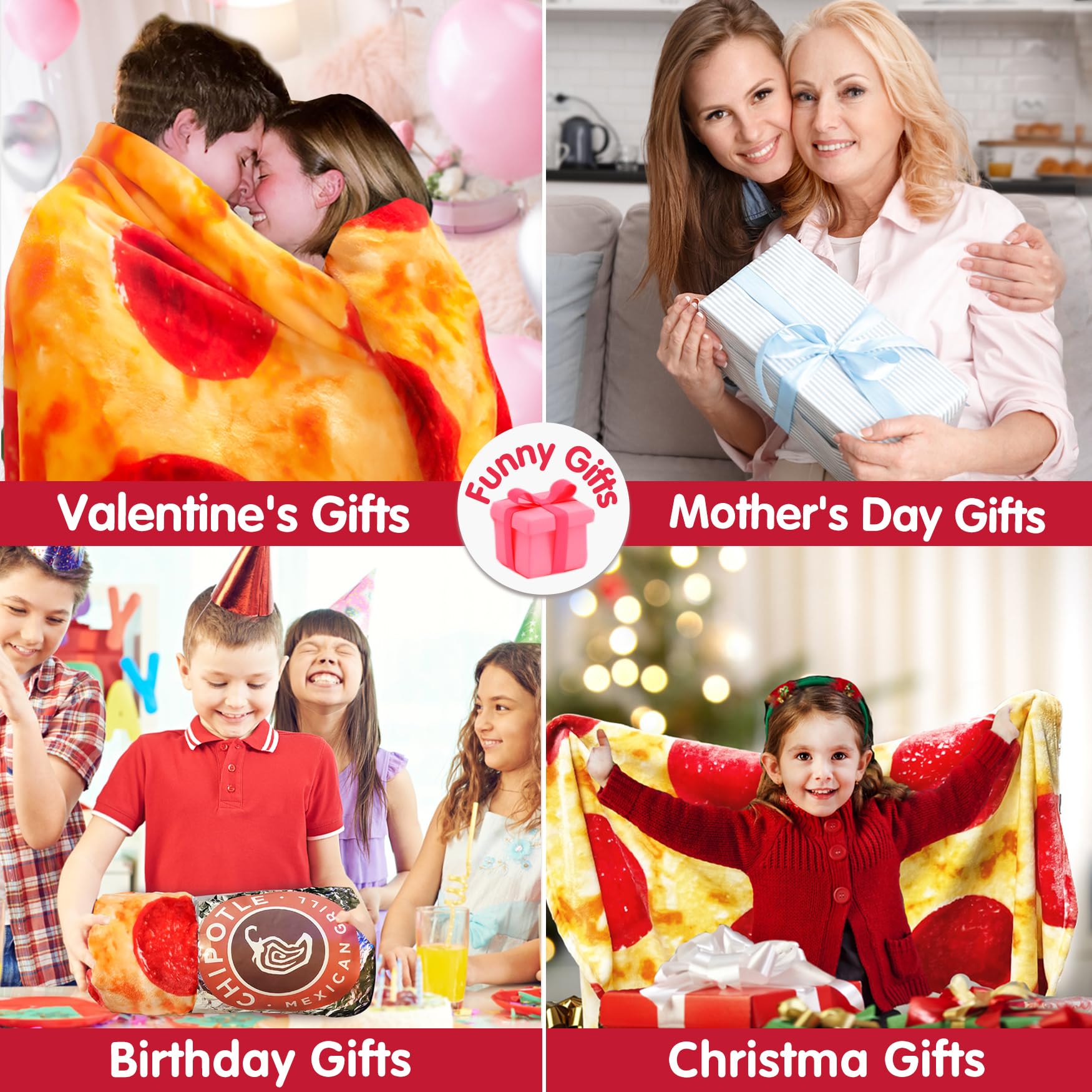 Jorbest Double-Sided Taco Pizza Blanket - 71 Inch Soft Flannel Throw for Adults, Kids & Babies (285 GSM, Red) - Funny Birthday Gift for Women, Men & Teens - Perfect for Movie Nights, Picnics & Cozy Home Decor