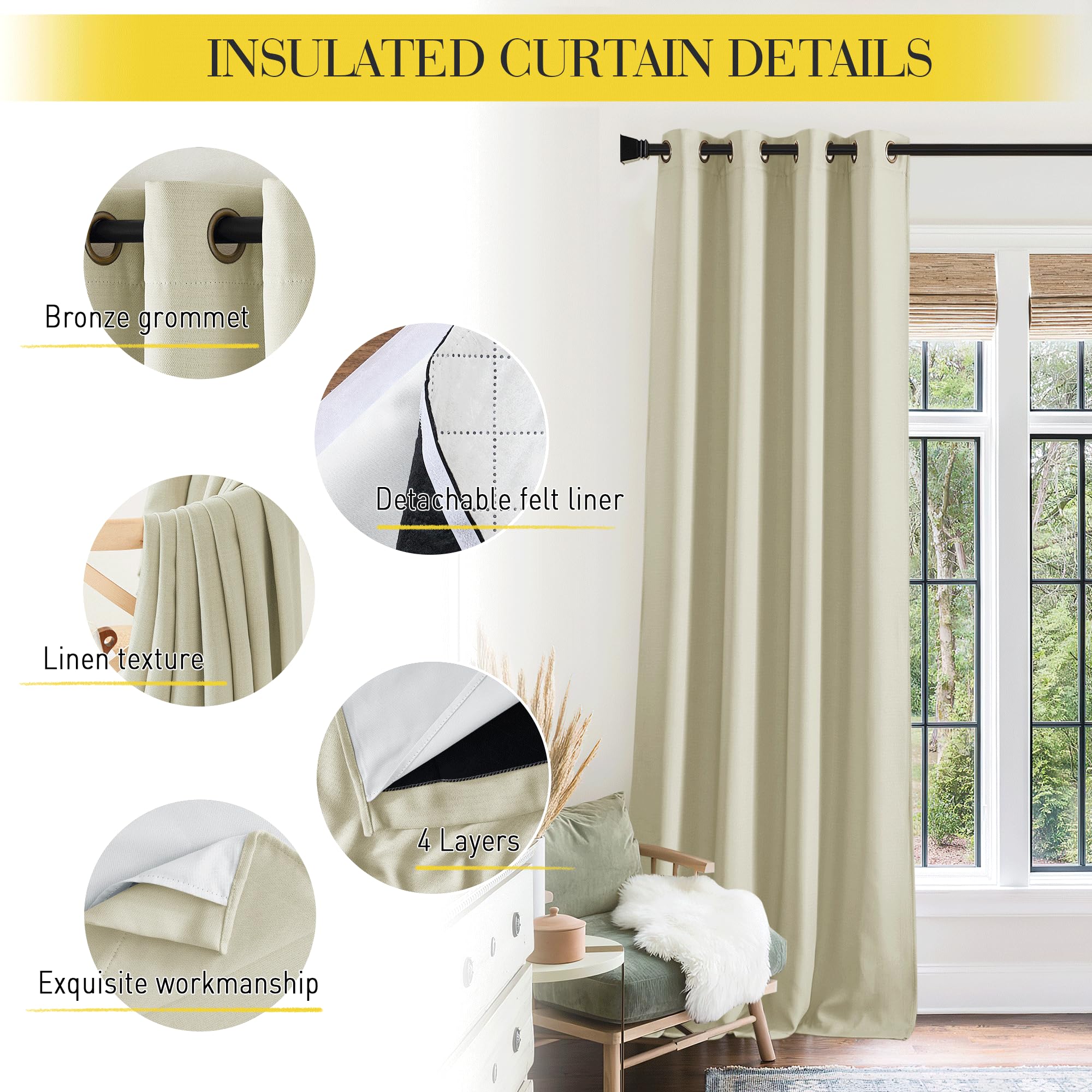 Nicetown 100% Blackout Soundproof Curtains - 84